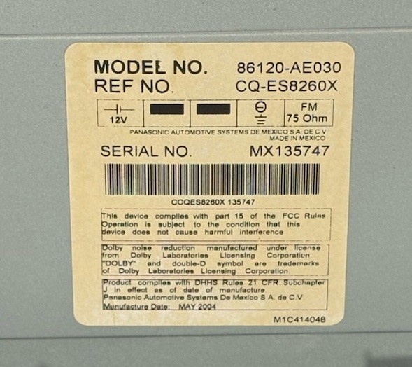 OEM 2004-05 TOYOTA SIENNA Radio Receiver Dash Panasonic/ JBL 86120-AE030