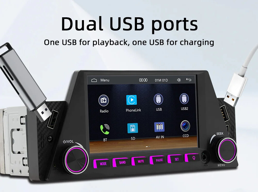 1Din 6.86 Inch Car Radio with Wireless Carplay Android Auto BT MP5 Multimedia