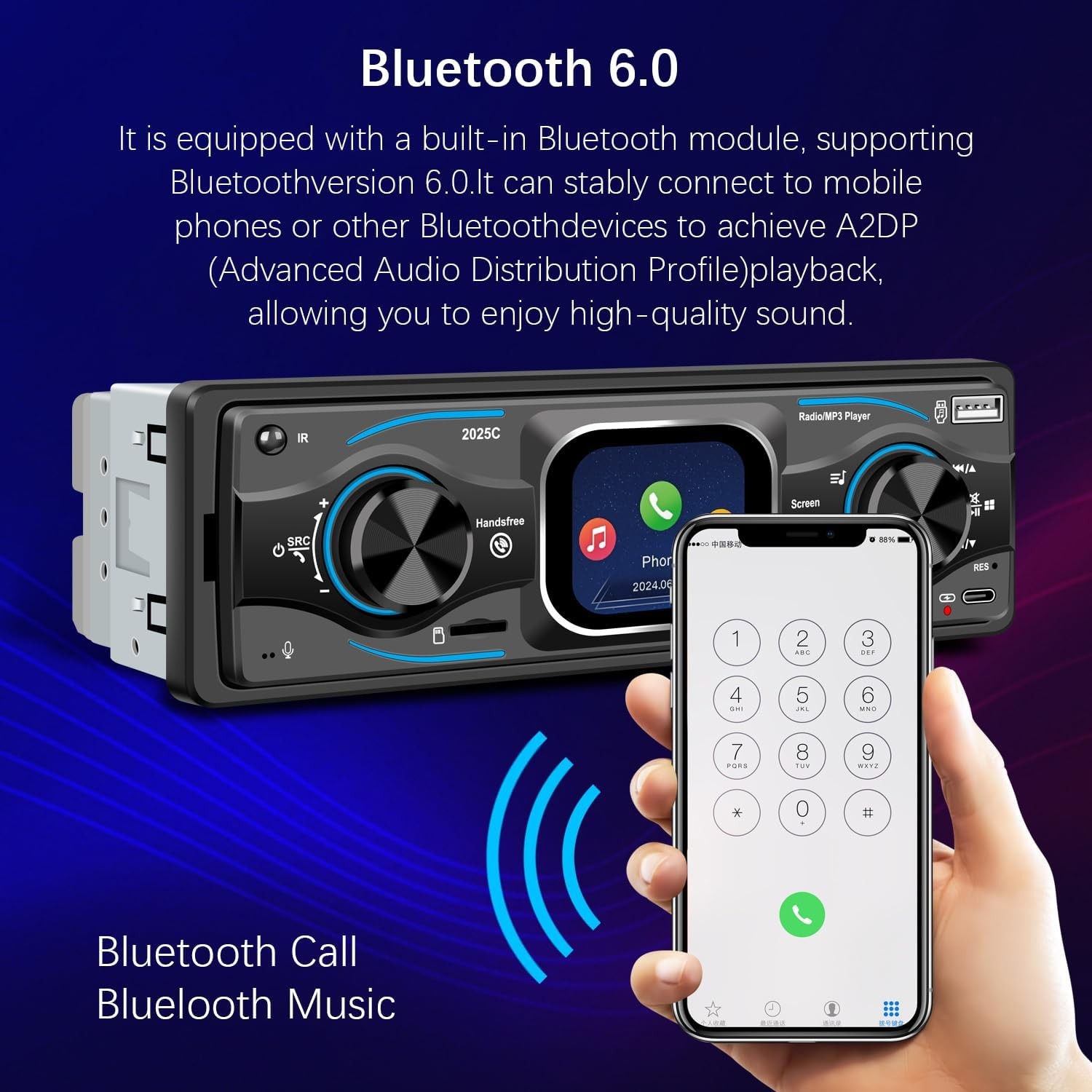 Car Stereo Single 1 DIN Radio MP3 Player Bluetooth AUX USB FM TF Audio Receiver