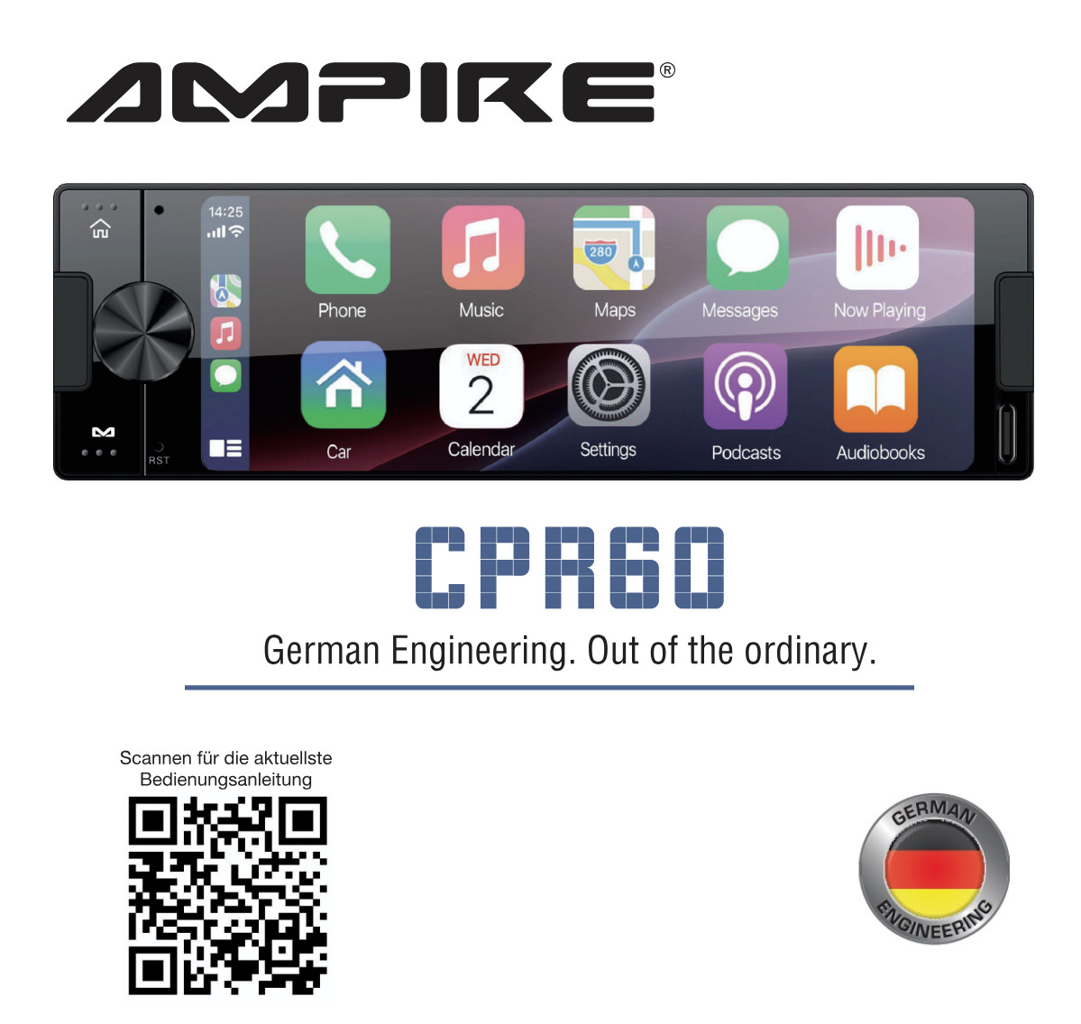 AMPIRE CPR60 Smartphone 1-DIN Car Stereo Touch Display DAB+ AHD Camera Inputs