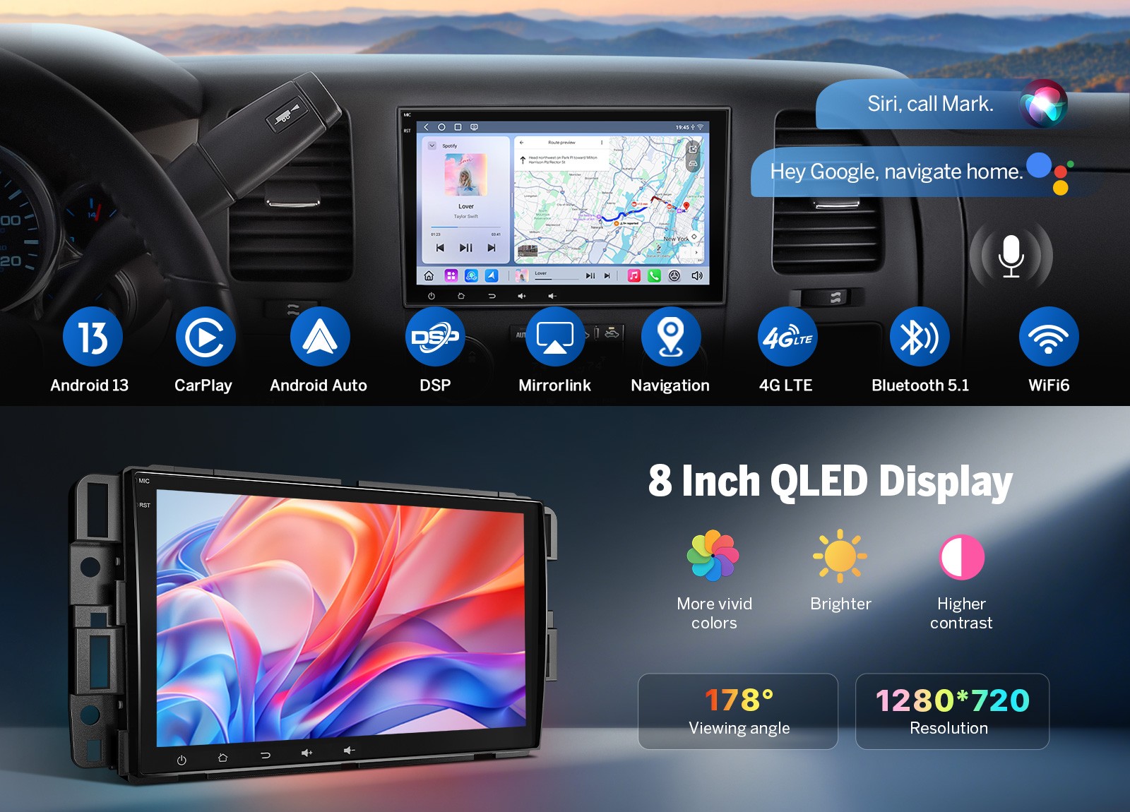 For 07-12 GMC Acadia 8″ QLED 6+64 Android Auto Car Stereo DSP Audio CarPlay GPS
