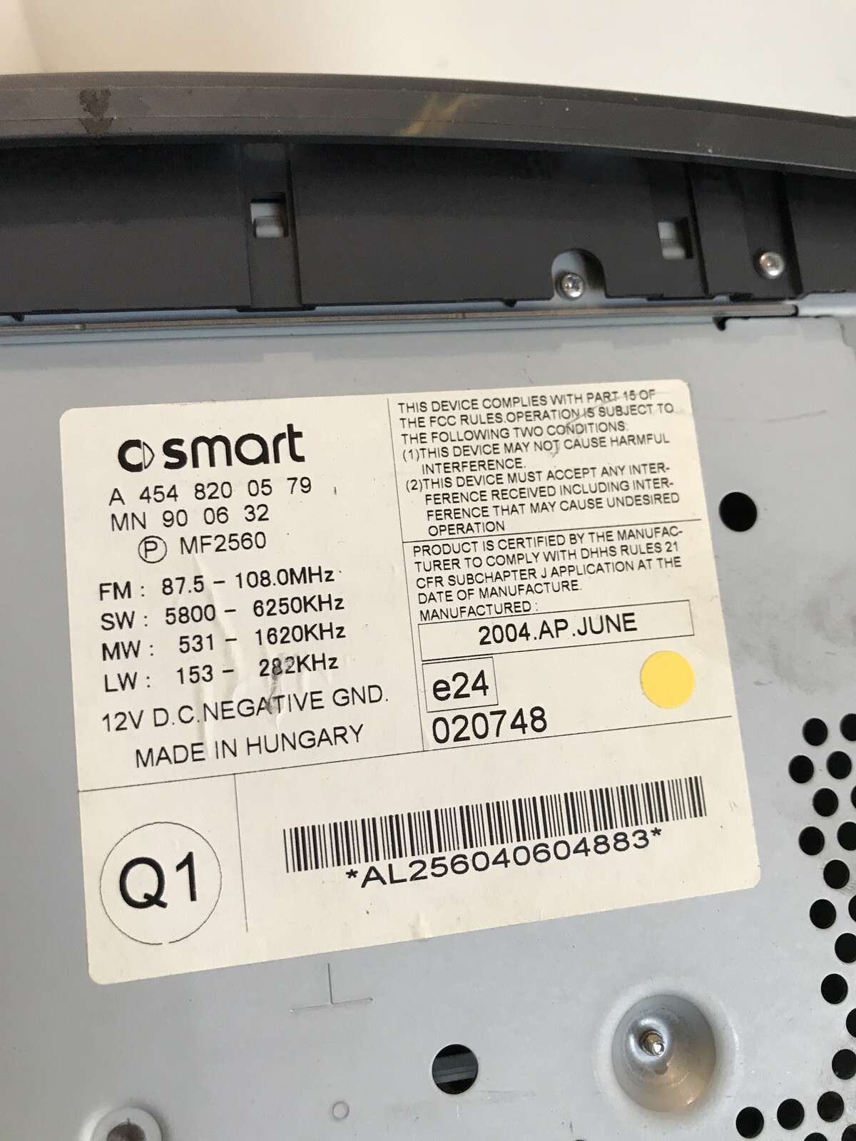 Smart Forfour Cd Player Mn900632 A4548200579 Genuine 1.1 2005