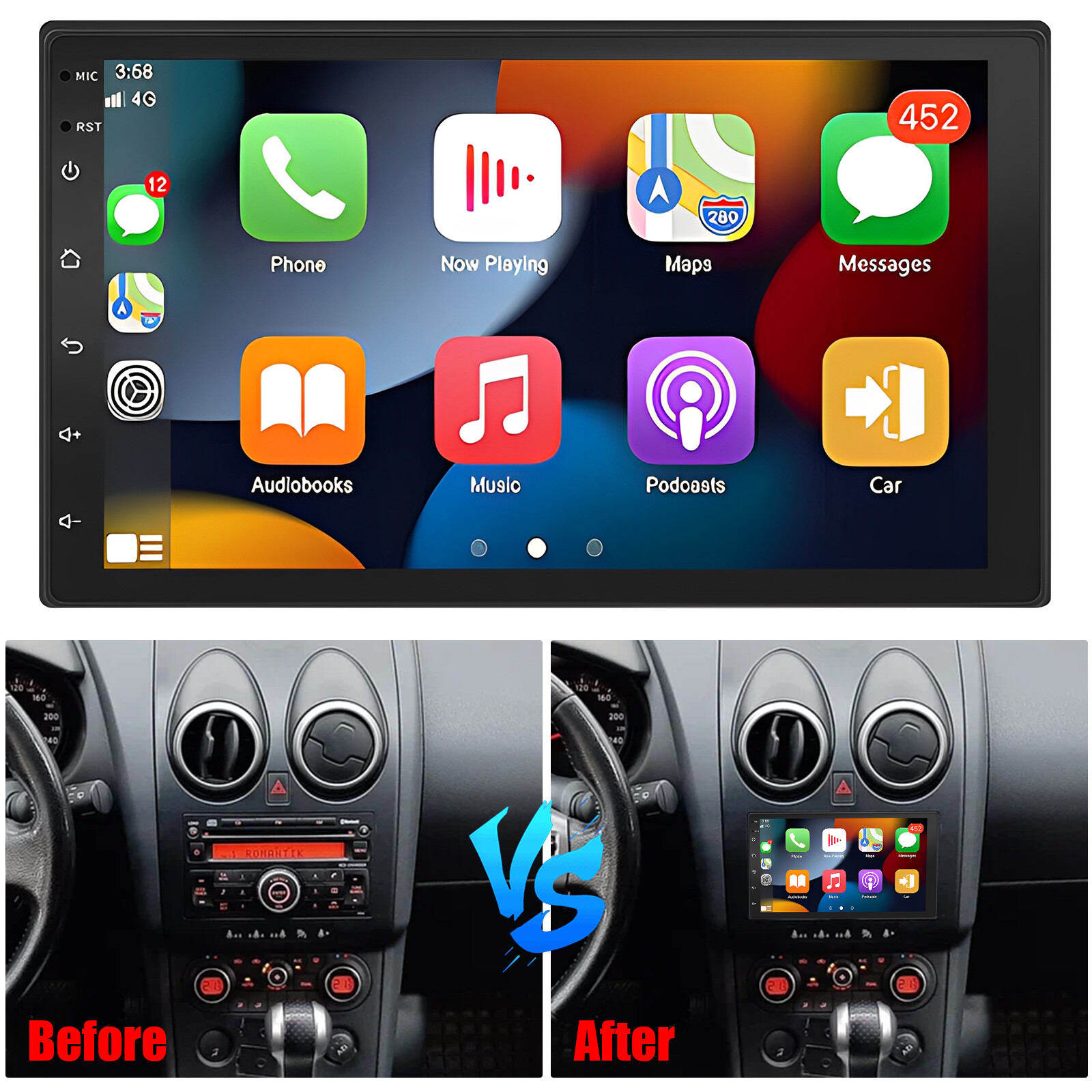 7” Car Stereo Radio Apple CarPlay Touch Screen BT For Nissan Rogue Versa Juke