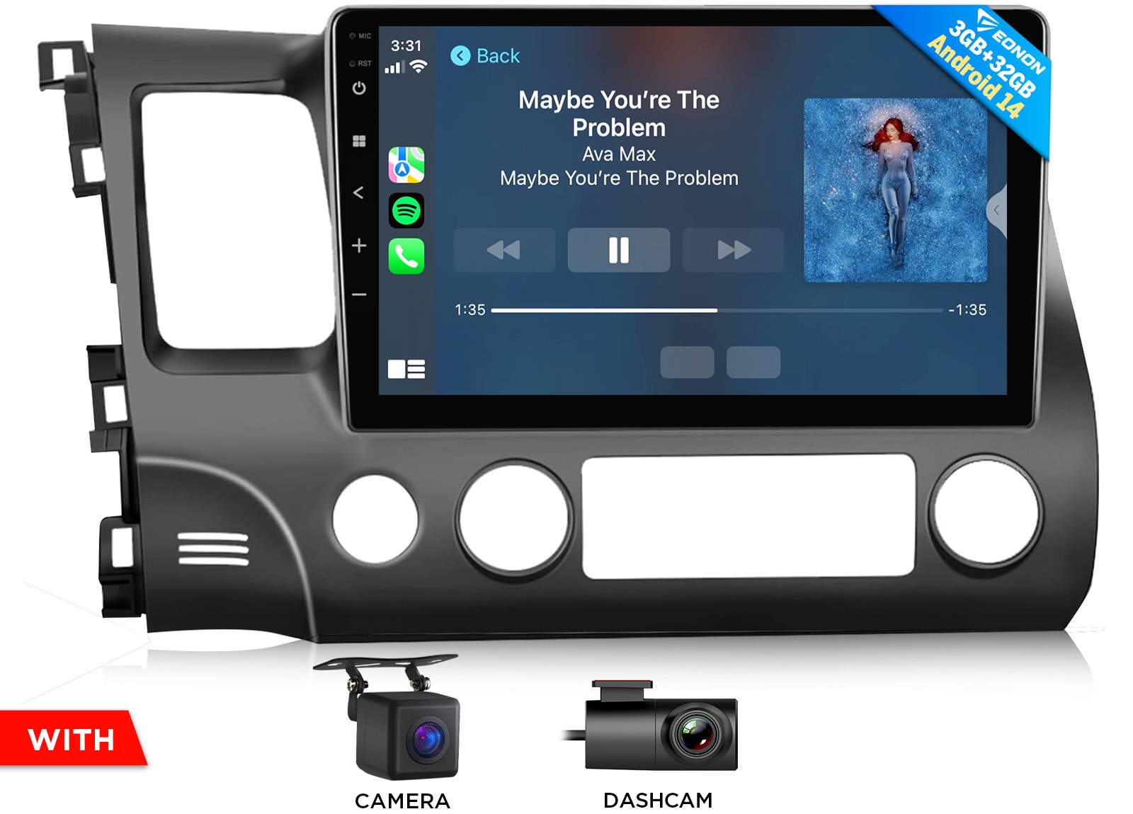 CAM+DVR+10.1″ Android 14 Car Stereo Radio GPS Navi WiFi DSP For Honda Civic 2010
