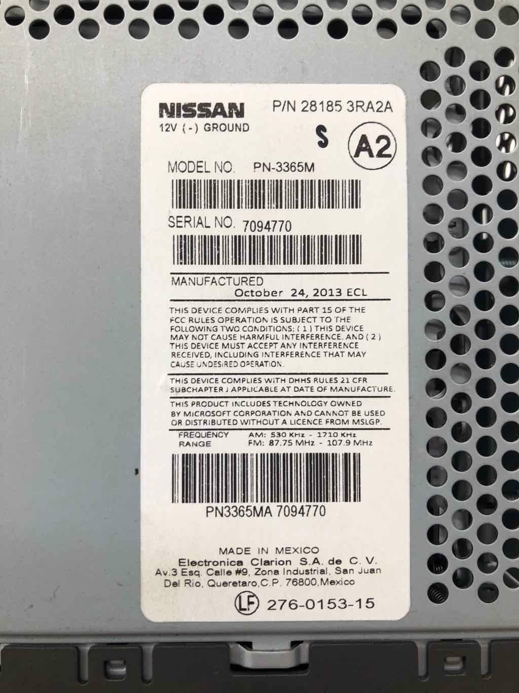2013-14 Sentra Radio AM FM Stereo CD Used OEM 281853RA2A May need Re-Programming