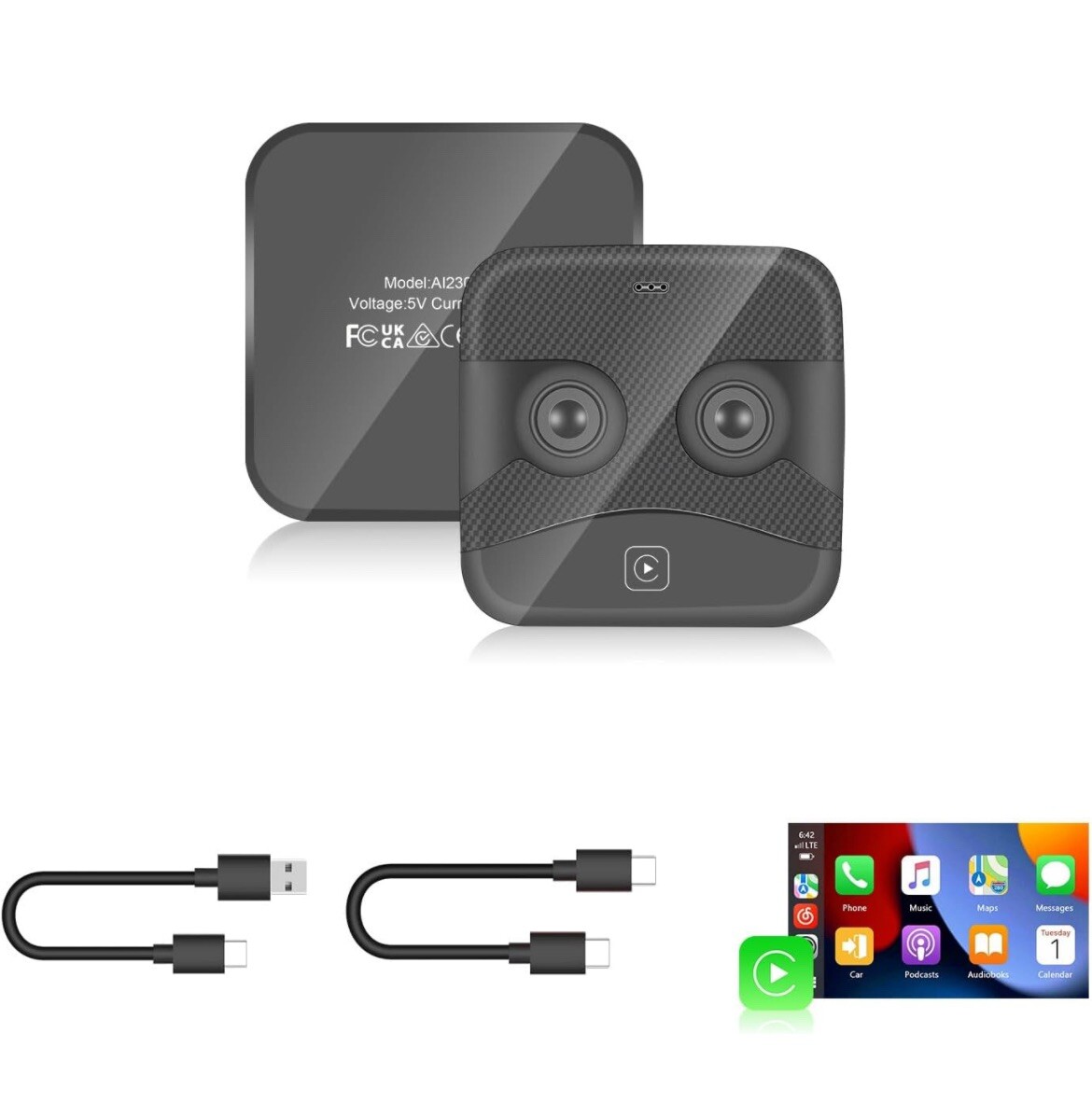 Wireless AI Box Carplay Adapter for Factory Wired CarPlay USB For iPhone Android