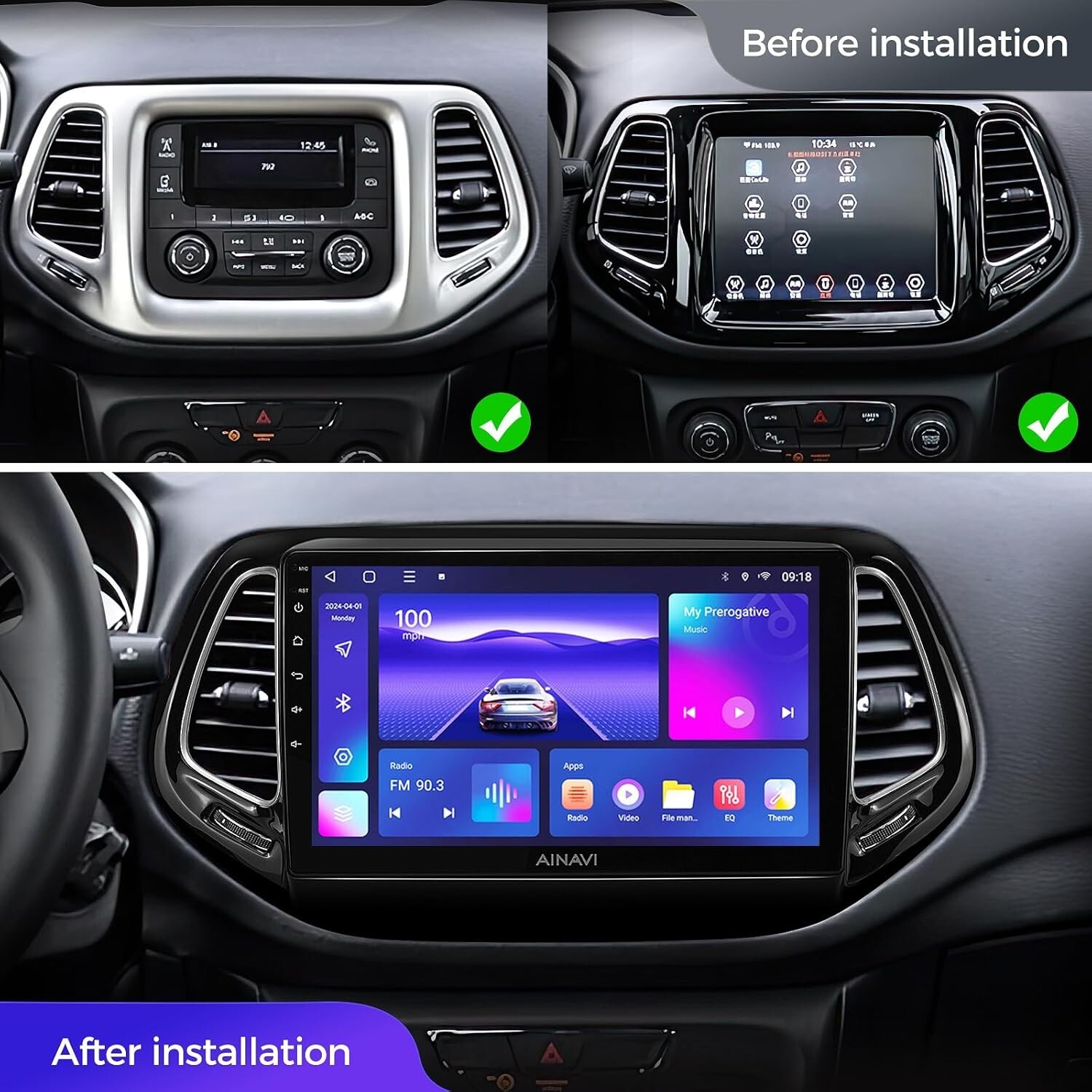 Android 12 Car Stereo Upgrade Radio for Jeep Compass 2017-20 Installation K