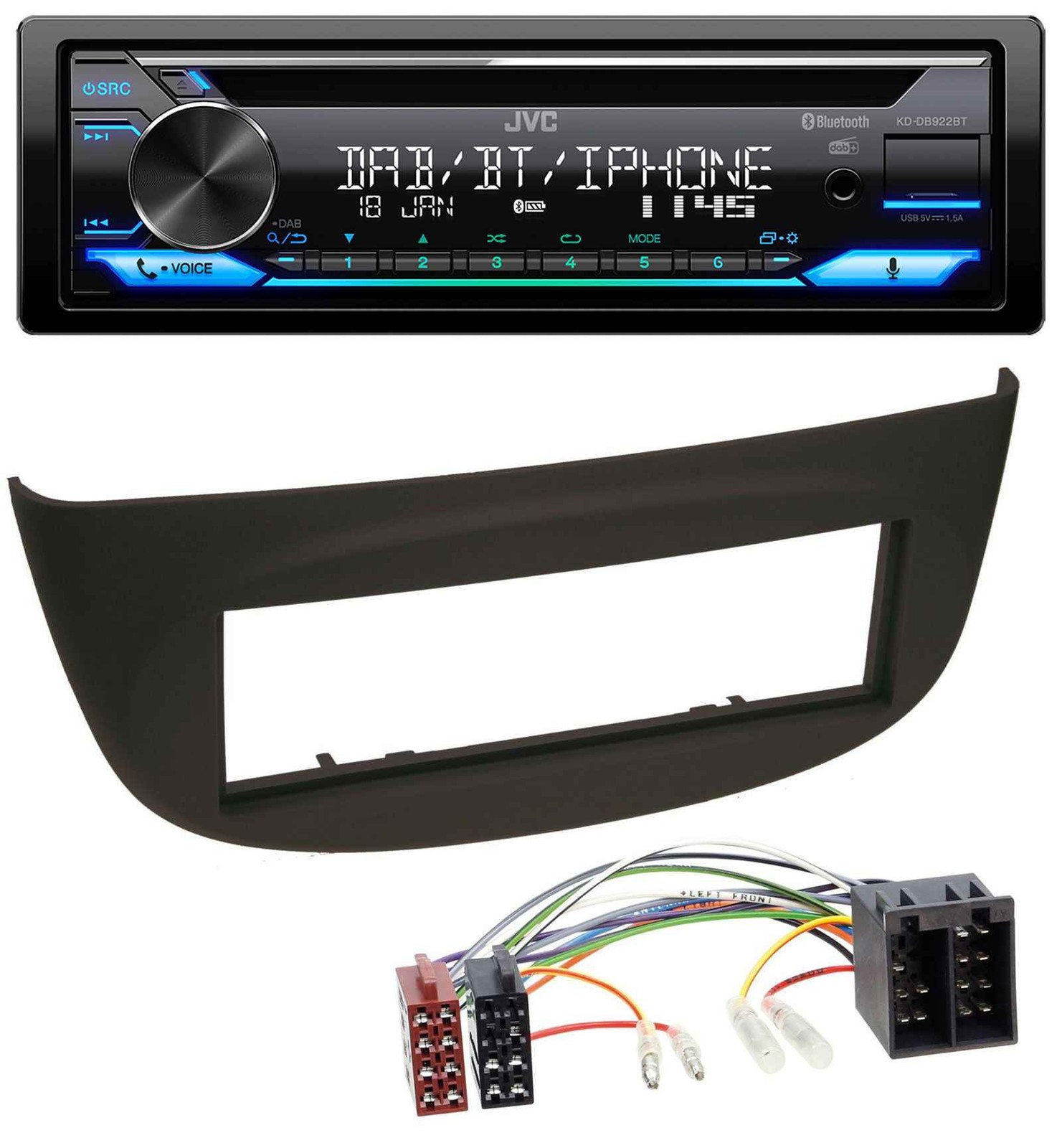 JVC Bluetooth MP3 USB DAB CD Car Stereo for Renault Twingo (07-12) Black