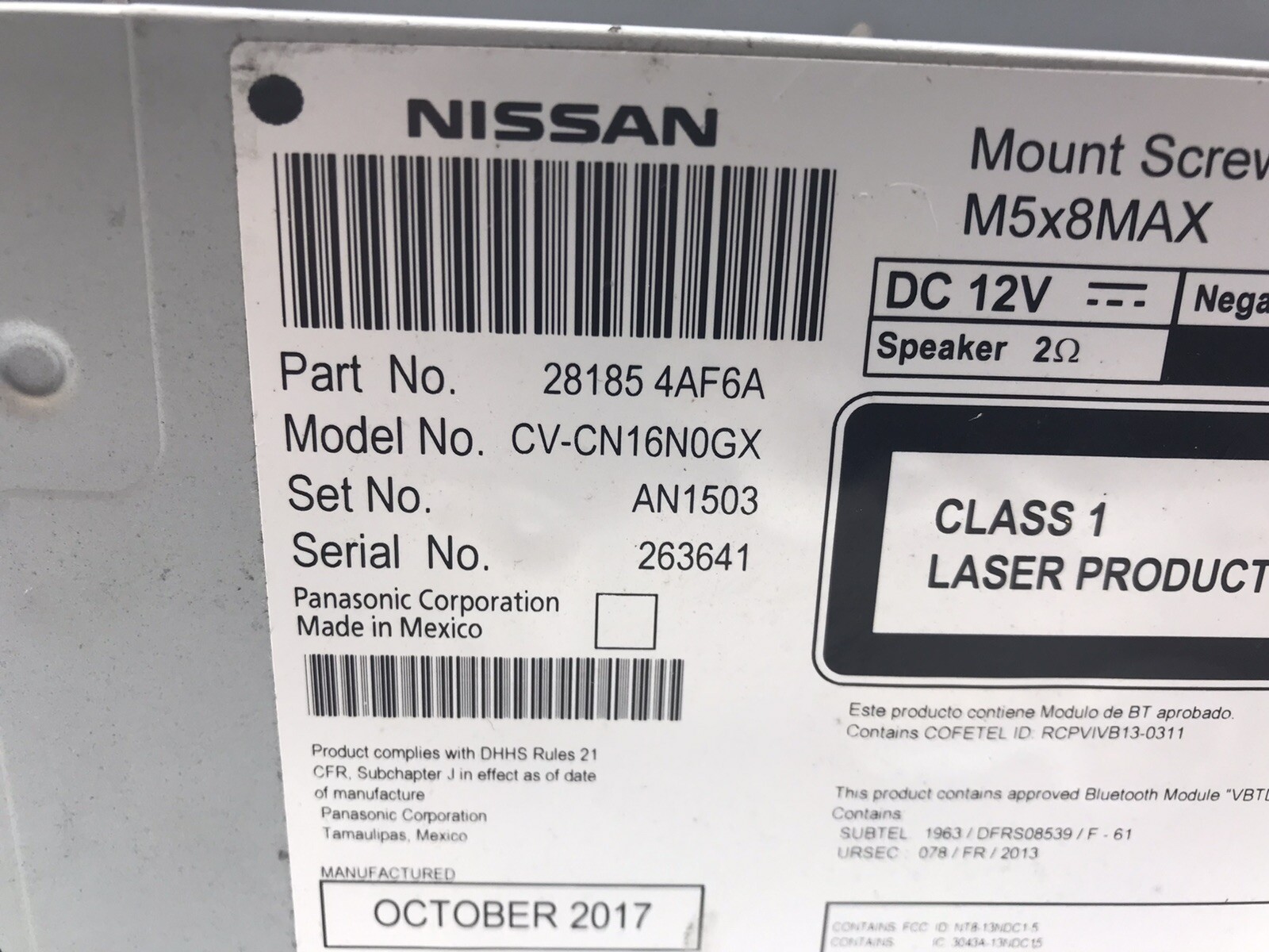 2017-2019 Nissan Sentra Radio Stereo NON-NAV 5″ Display Screen 28185 4AF6A Oem