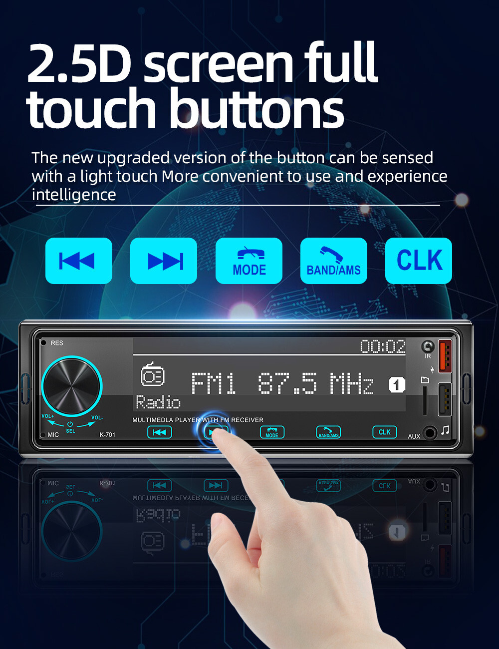 Single 1 DIN Car Stereo Audio MP3 Player AUX/USB/TF/SD Bluetooth Radio Head Unit