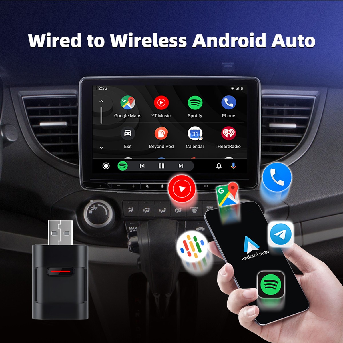 5GHz WiFi USB & Type-C Plug and Play Cable to Wireless CarPlay Mini Adapter US