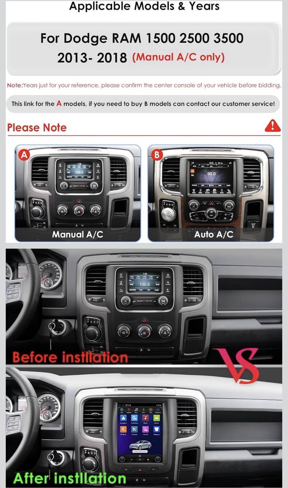 Carplay for Dodge Ram 2013-2018 Android Auto Car Stereo GPS Navi Wifi BT Camera