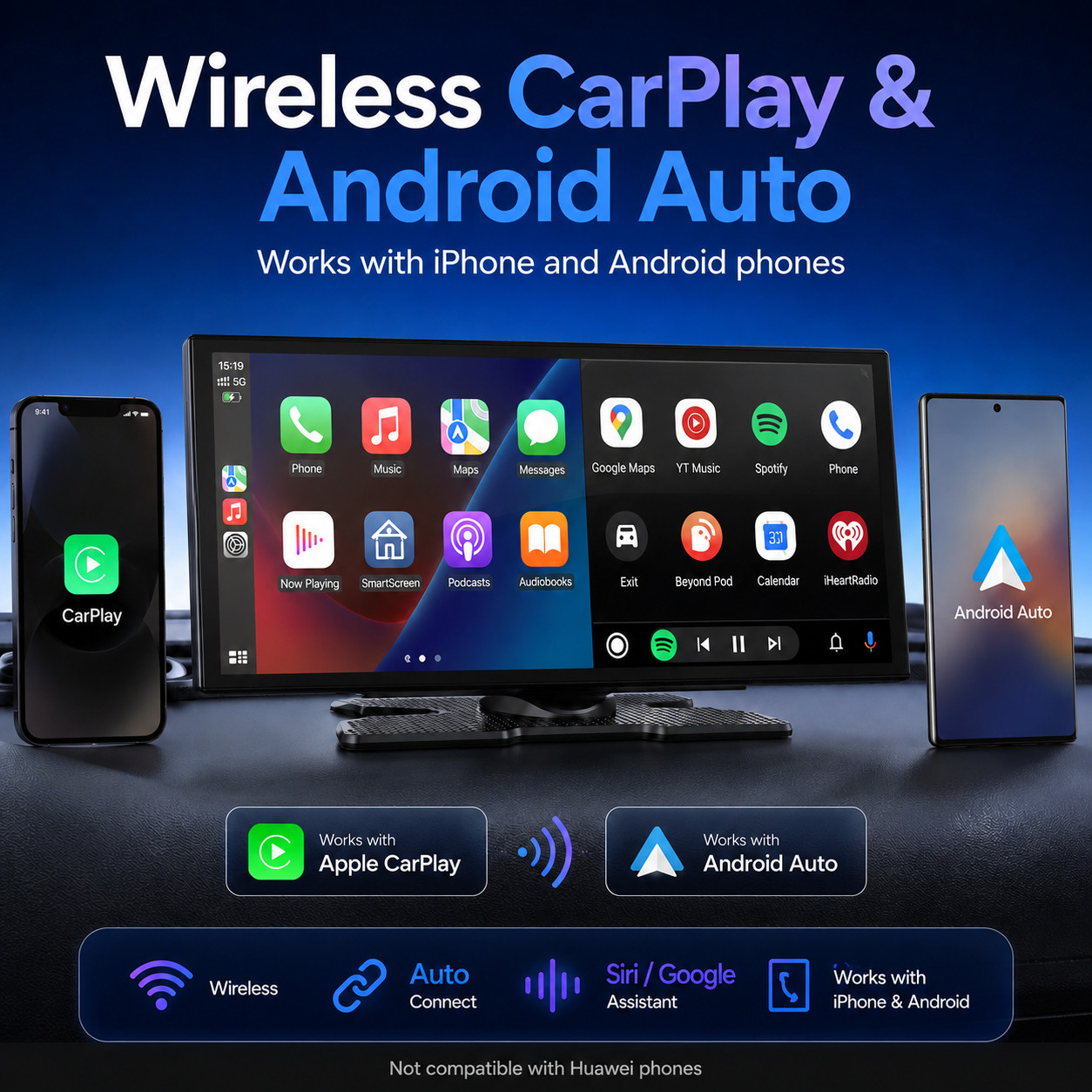LAMTTO RC32 11″ Portable CarPlay Screen Android 15 Wireless Android Auto GPS