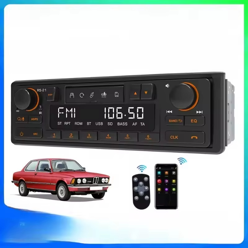 1DIN Retro Car Radio MP3 Player Bluetooth AM FM RDS Classic Stereo