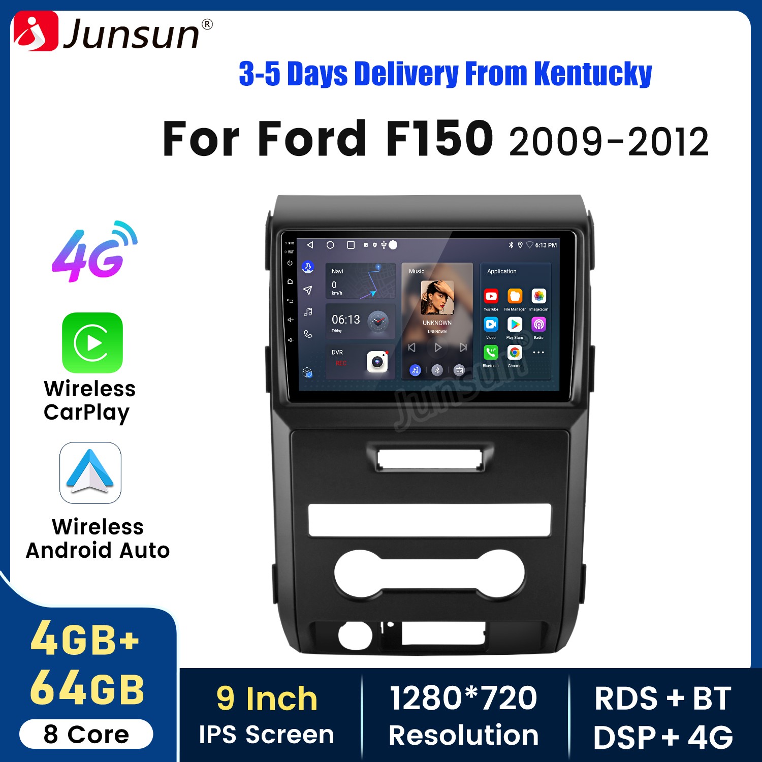 Carplay Android15 4+64GB For Ford F-150 F150 2009-2012 Car Stereo Radio GPS Navi