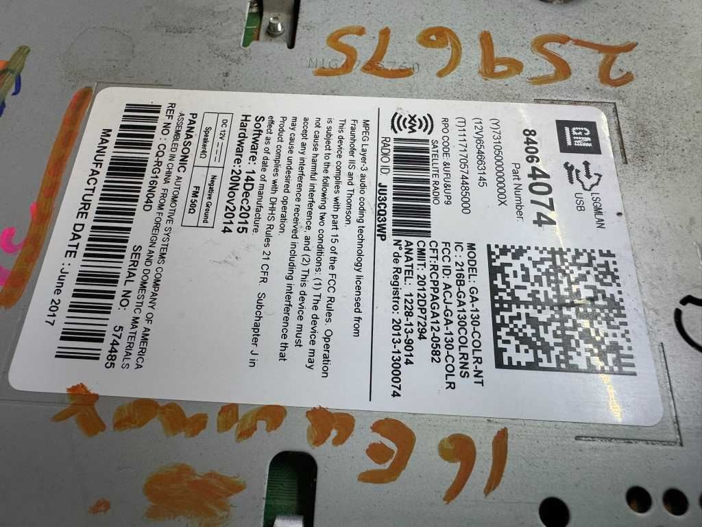Audio Equipment Radio Receiver AM-FM-MP3-USB Opt Ufu Fits 16-17 EQUINOX 492270