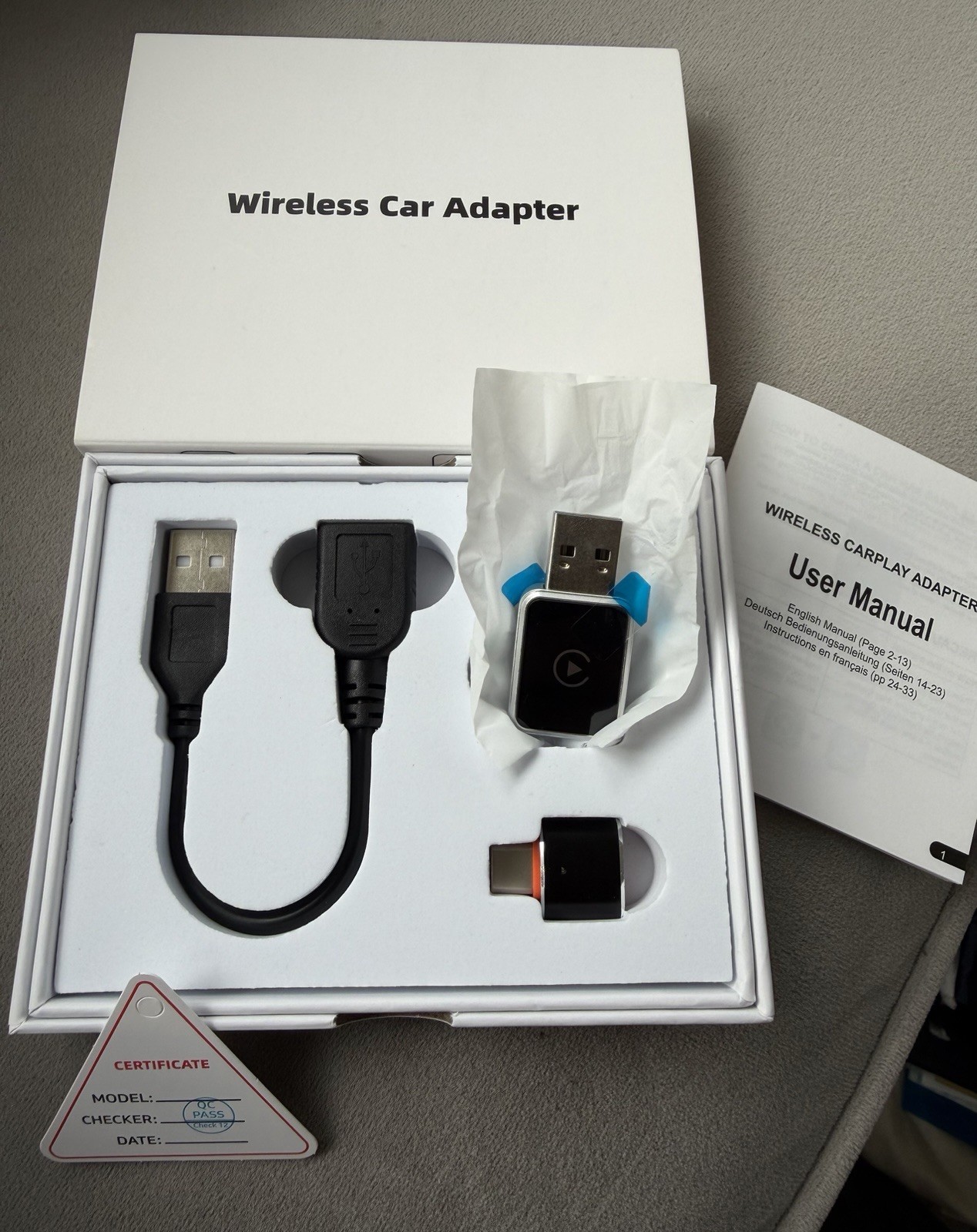 Wireless CarPlay Adapter for iPhone – Plug & Play Dongle with Auto Connect, USB-