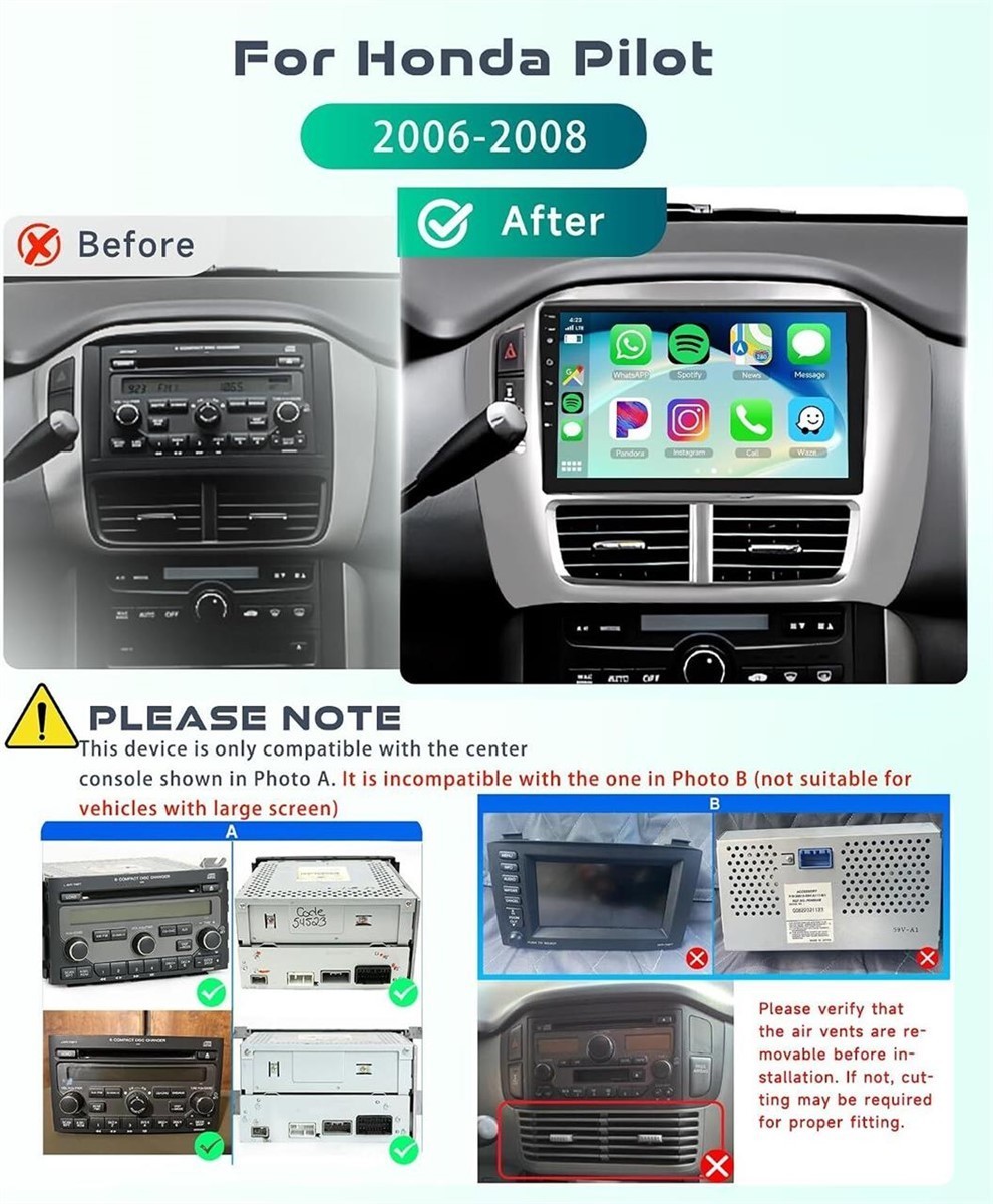 9in Android 4G RAM/64G ROM Auto/Carplay Stereo/Radio for 2006-2008 Honda Pilot