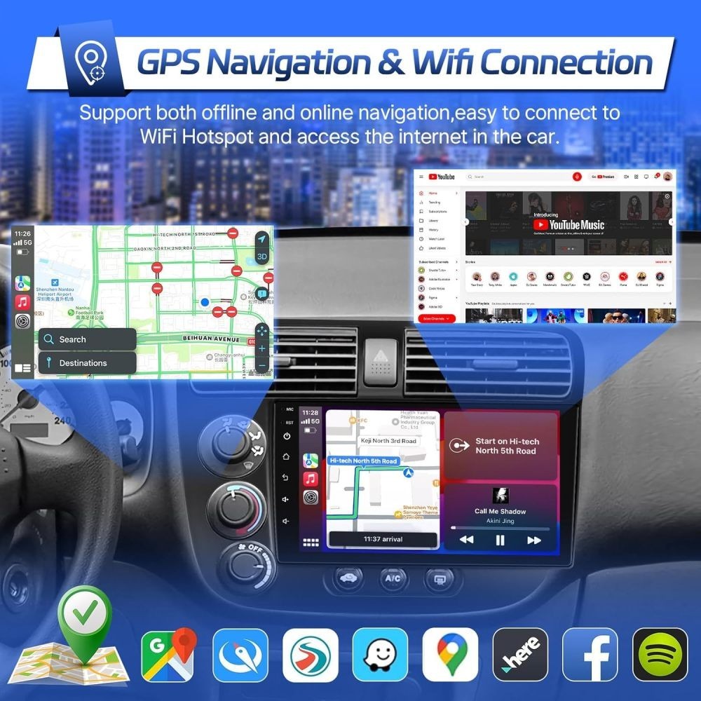 For 2012 Honda Civic Android 15.0 Apple Carplay Car Stereo Radio NAVI WIFI W/Cam