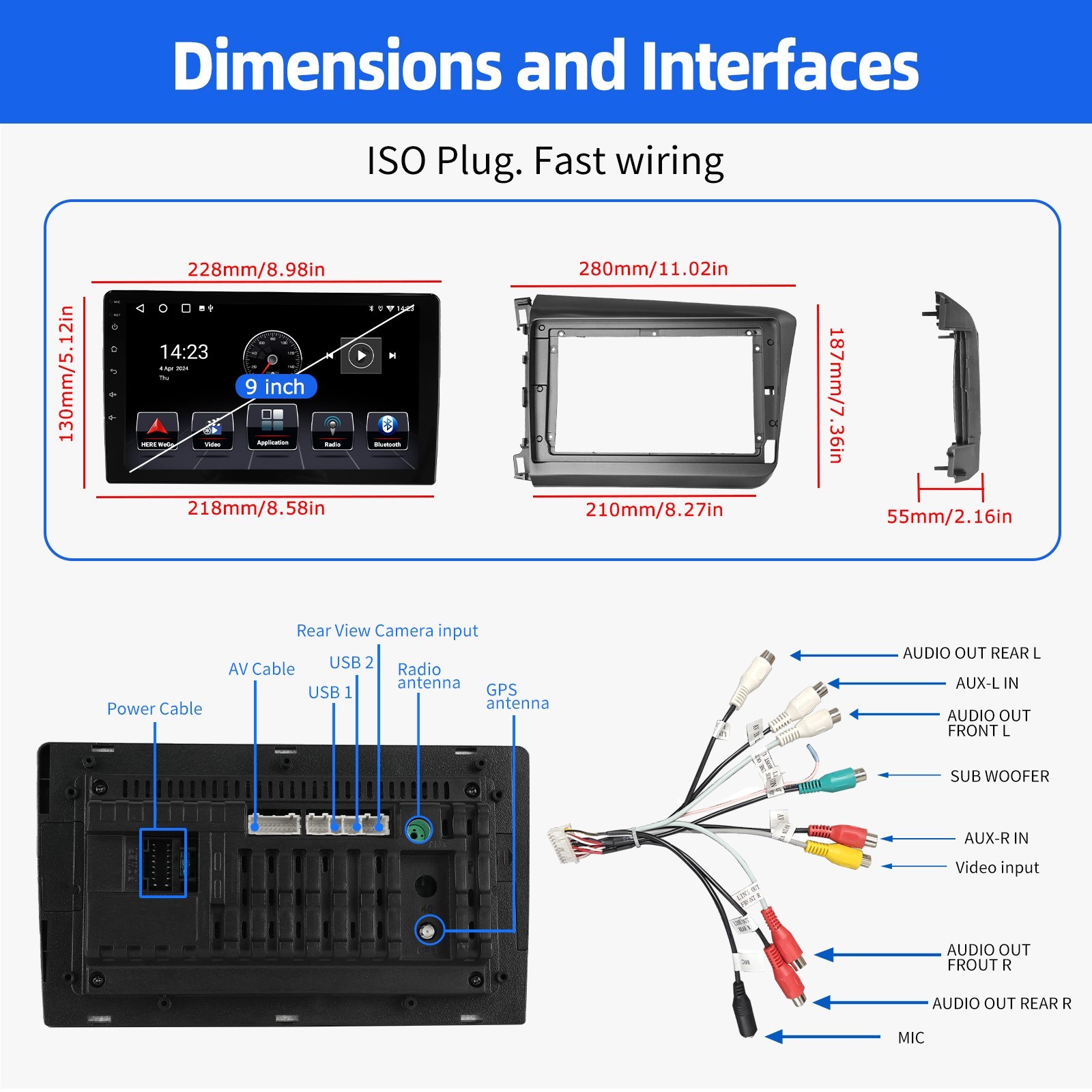For 2012 Honda Civic LX Sedan 9in Android 15 Car Stereo GPS Navi Apple Carplay