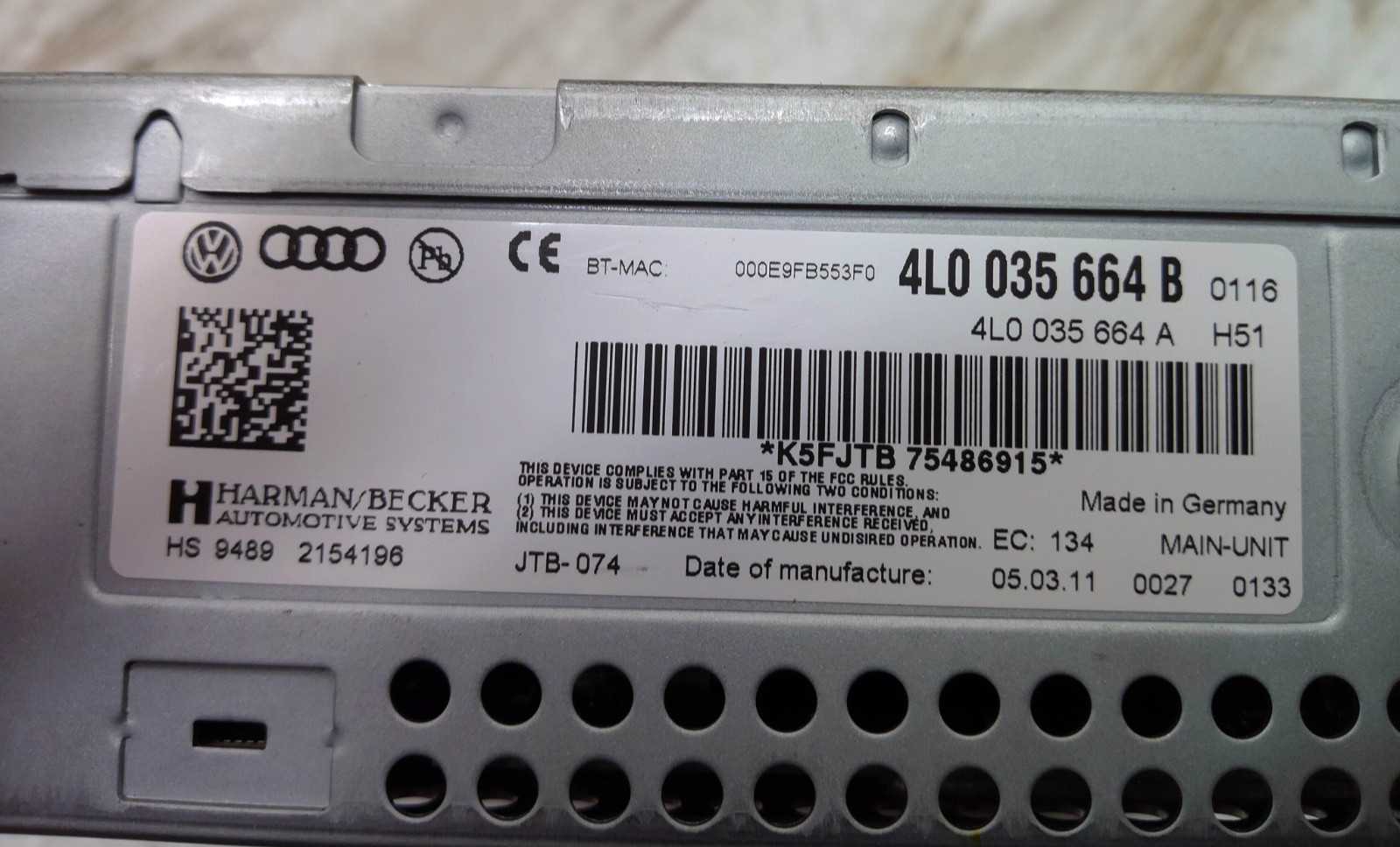 4L0035664BX 10 11 Audi Q7 Front Dash Audio Multimedia Receiver Control Unit OEM