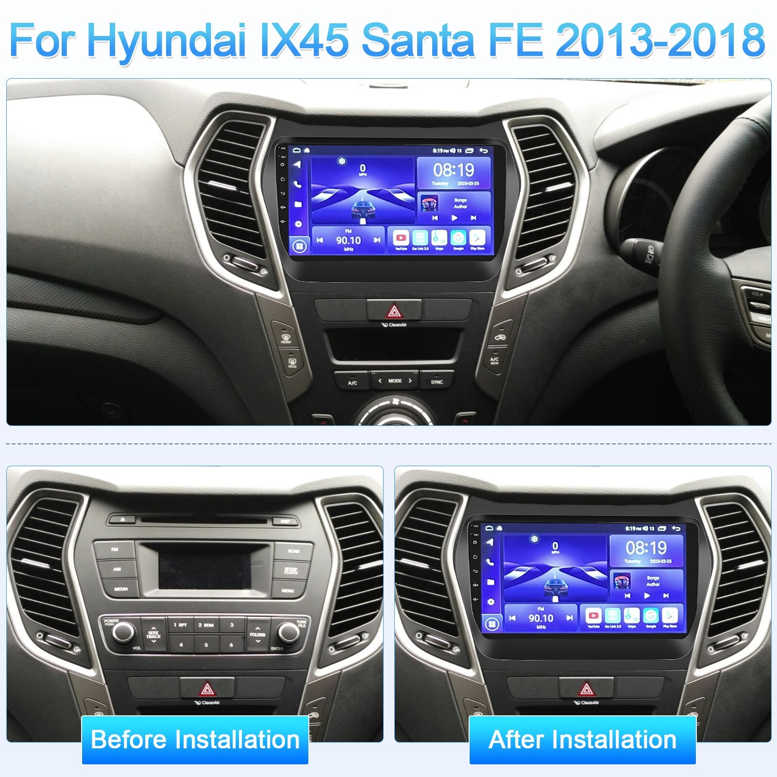 9inch Radio GPS Stereo GPS Navi WIFI For Hyundai Santa Fe Sport IX45 2013-2017
