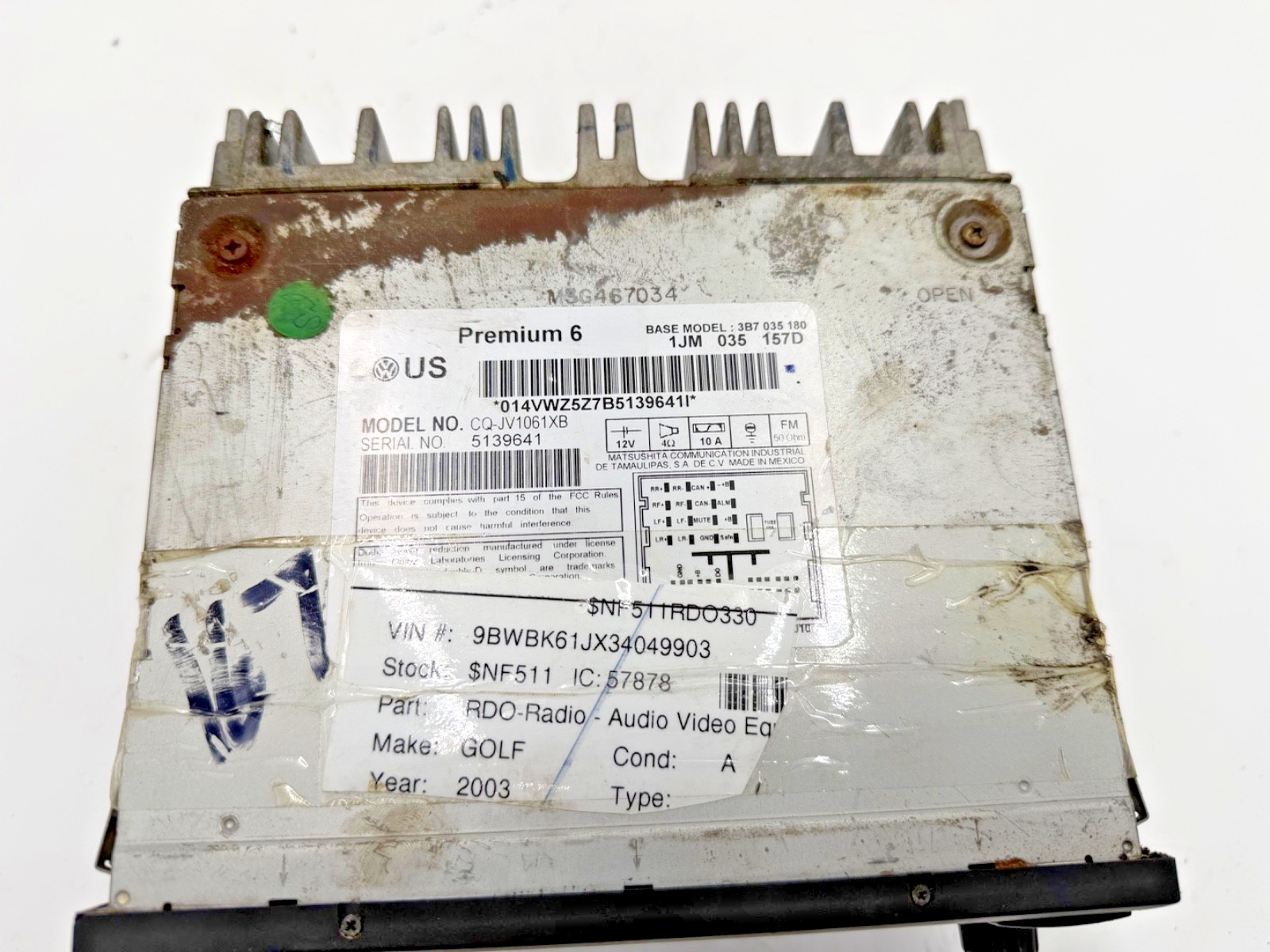 Radio VIN J 8th Digit Includes City Info, Fits 2003-2009 VW GOLF OEM