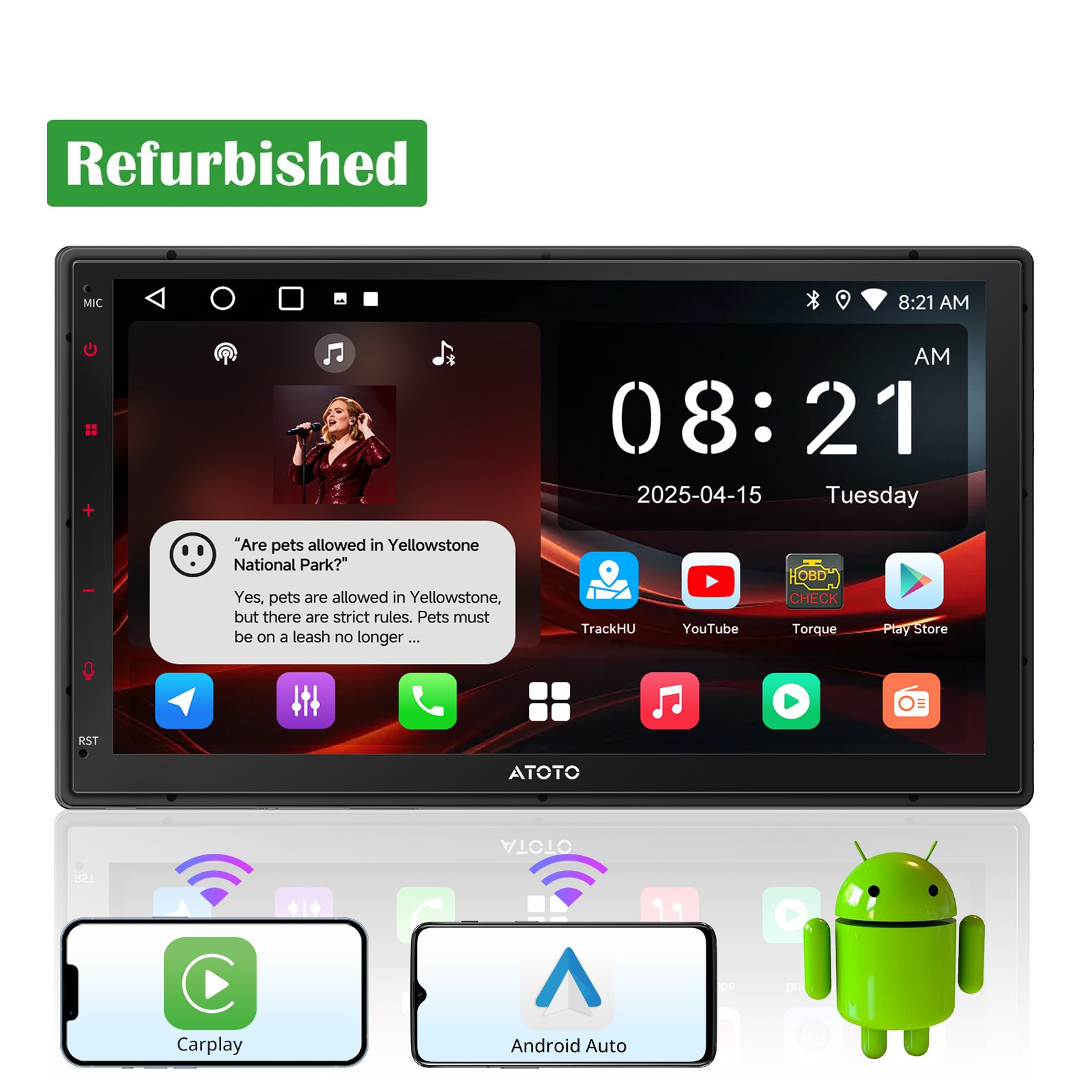 ATOTO A5L 7″ Double Din Car Stereo Wireless Android Auto Carplay Android OS 24EQ
