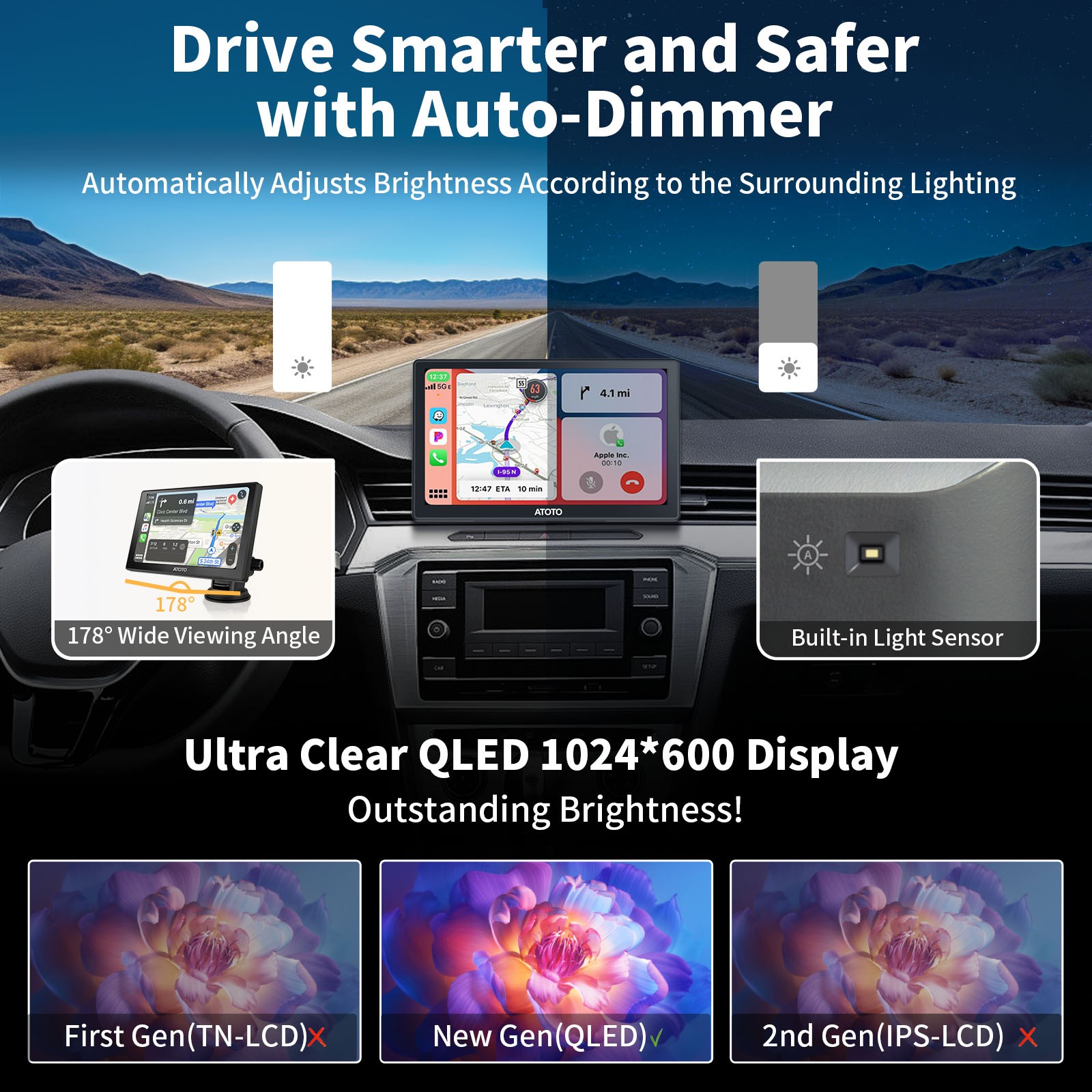 ATOTO P5 7” QLED Portable Car Stereo Wireless CarPlay Android Auto Dash Cam SWC