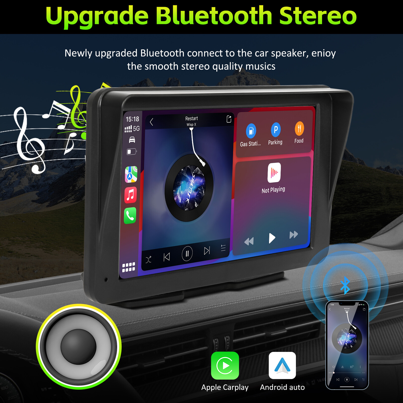 7″ Portable Carplay IOS/Android Auto Play Stereo FM Radio Touch Screen Bluetooth