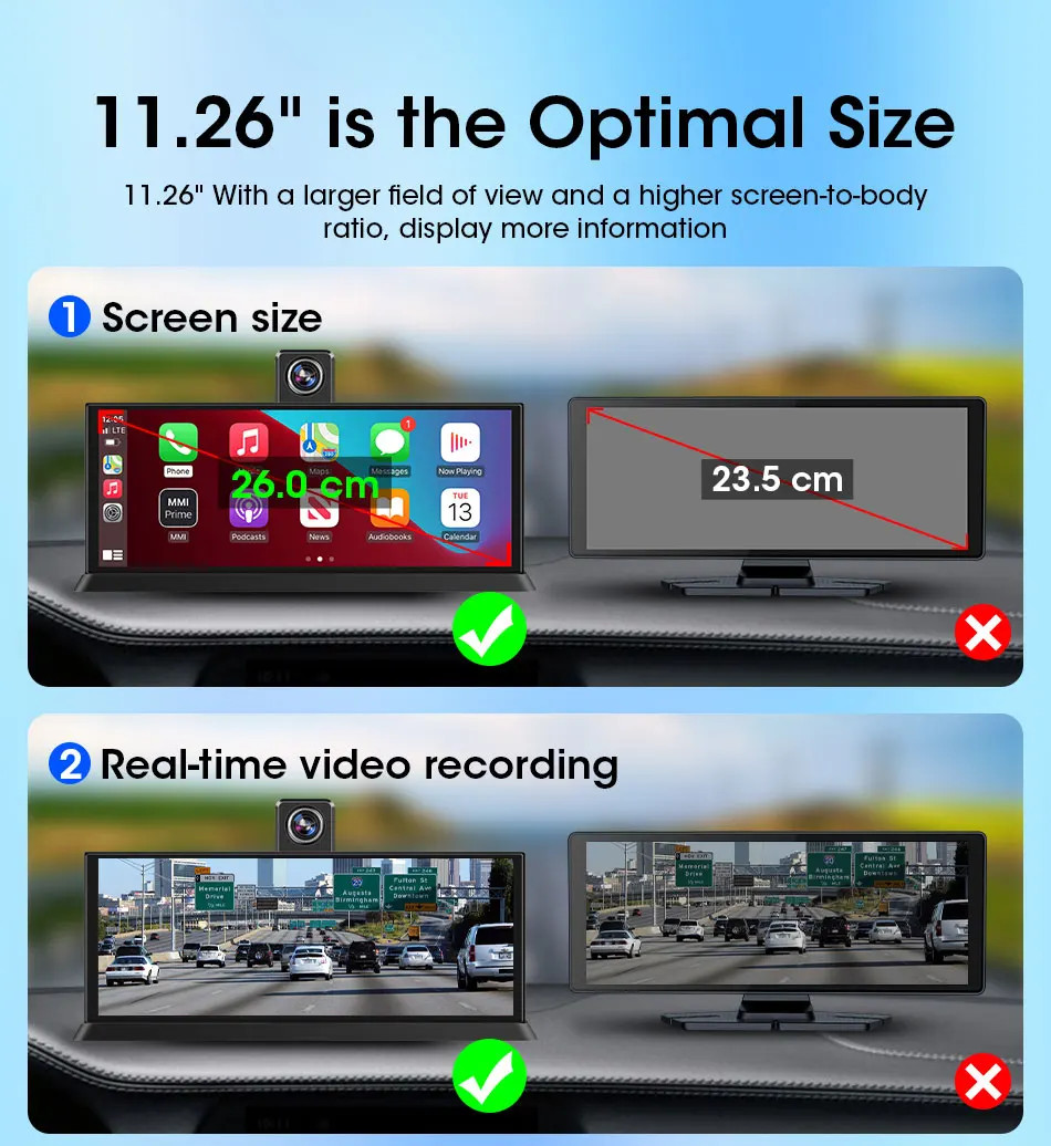 Janstie 11.26 inch Car DVR 4K Camera Rotatable Lens Recorder GPS Dashboard