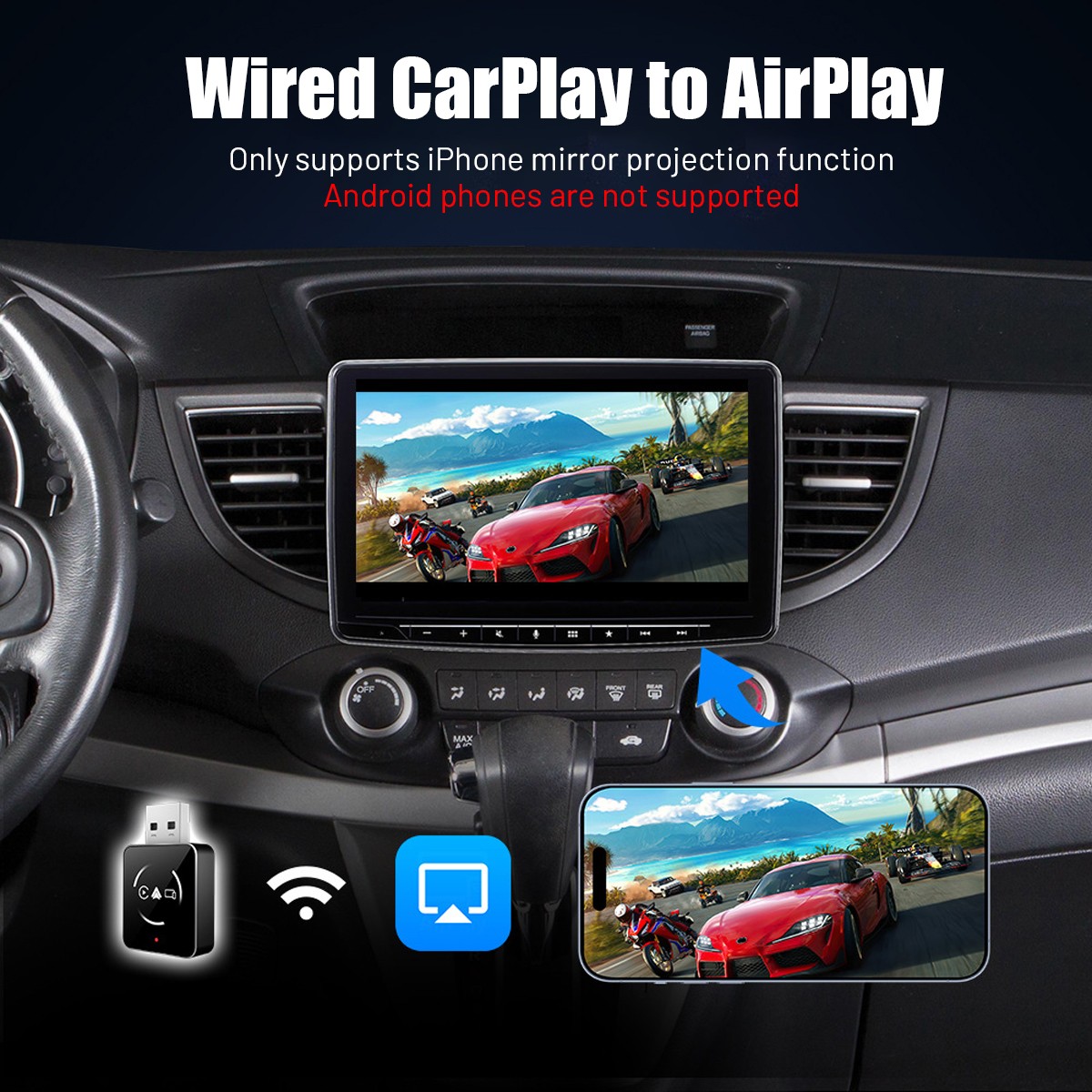 USB Wireless CarPlay Adapter for Apple iPhone / Android Auto Adapter Plug & Play