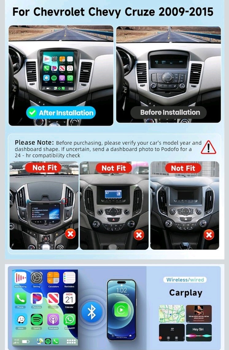 9.7″ Android13 Car Radio Stereo For 2009-2015 Chevy Cruze Carplay GPS FM BT Navi