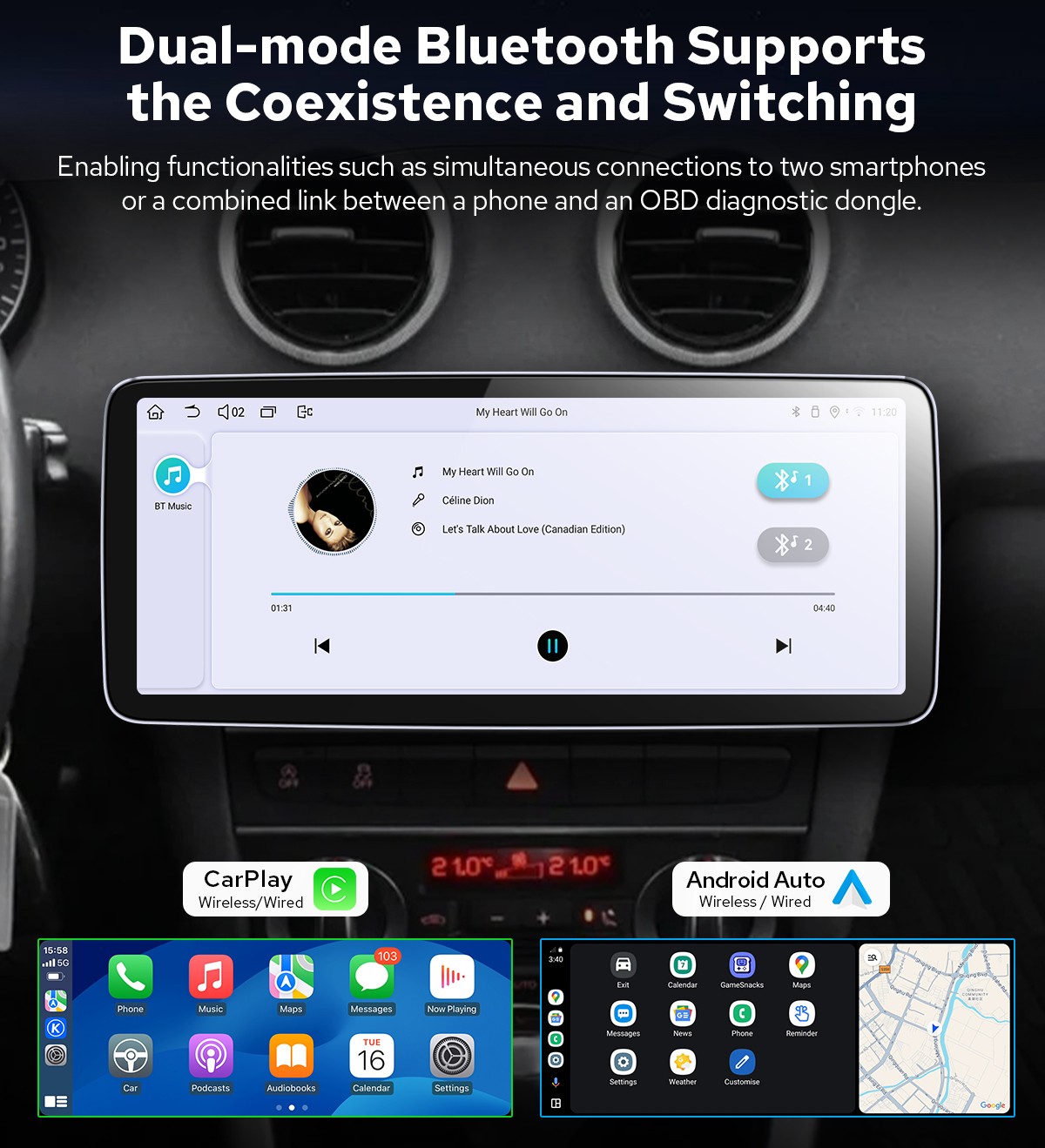 12.3 inch Qualcomm 8Core 12+256G Double Din Radio GPS Navigation Bluetooth 5.2