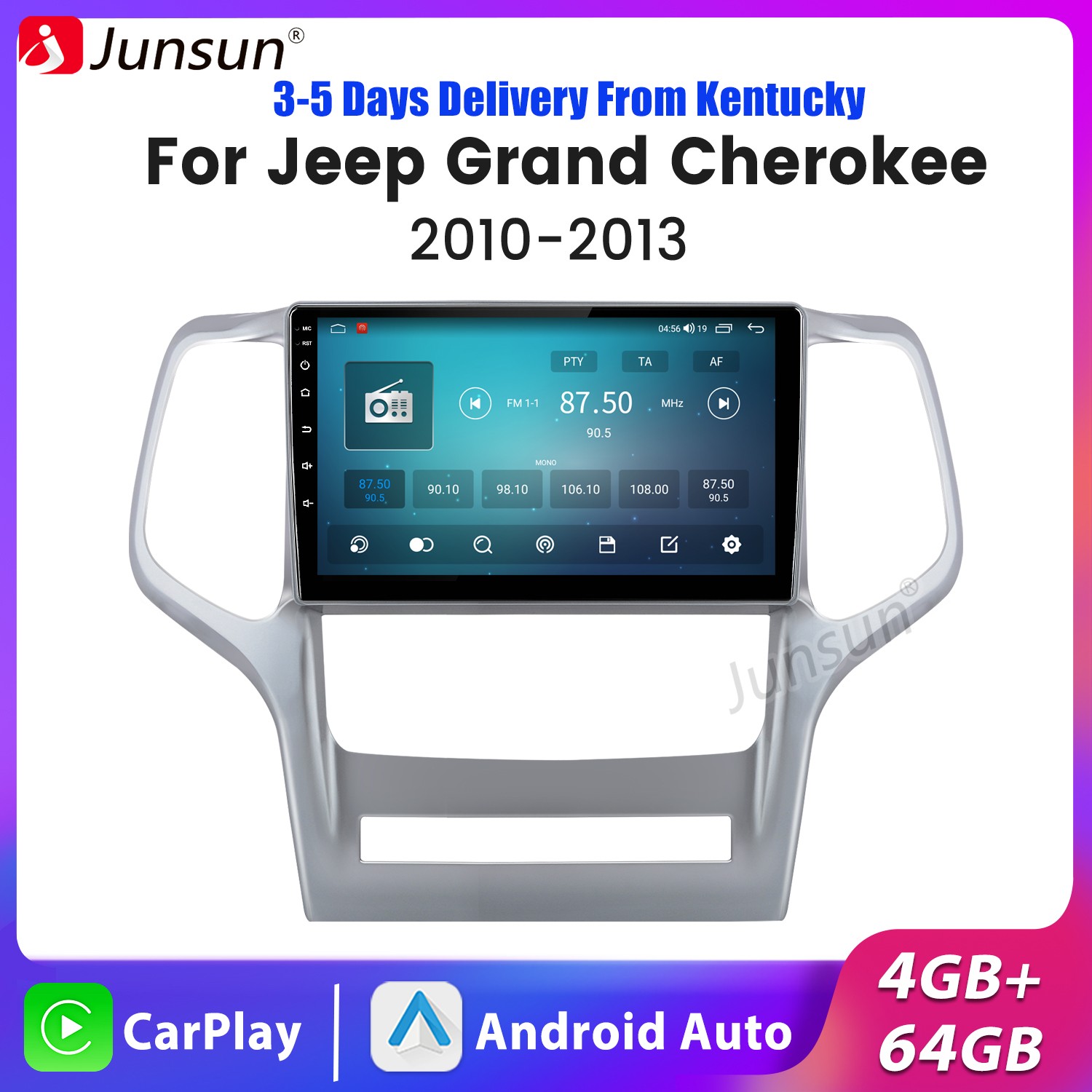 Car Stereo Radio GPS Navi For Jeep Grand Cherokee 10-13 Carplay Android15 4+64GB