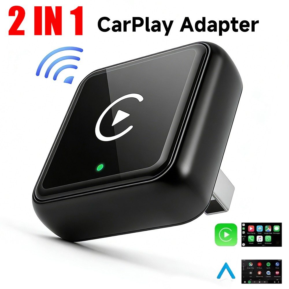 2-IN-1 Carplay Adapter Wired to Wireless CarPlay Android Auto Mirror Link USA