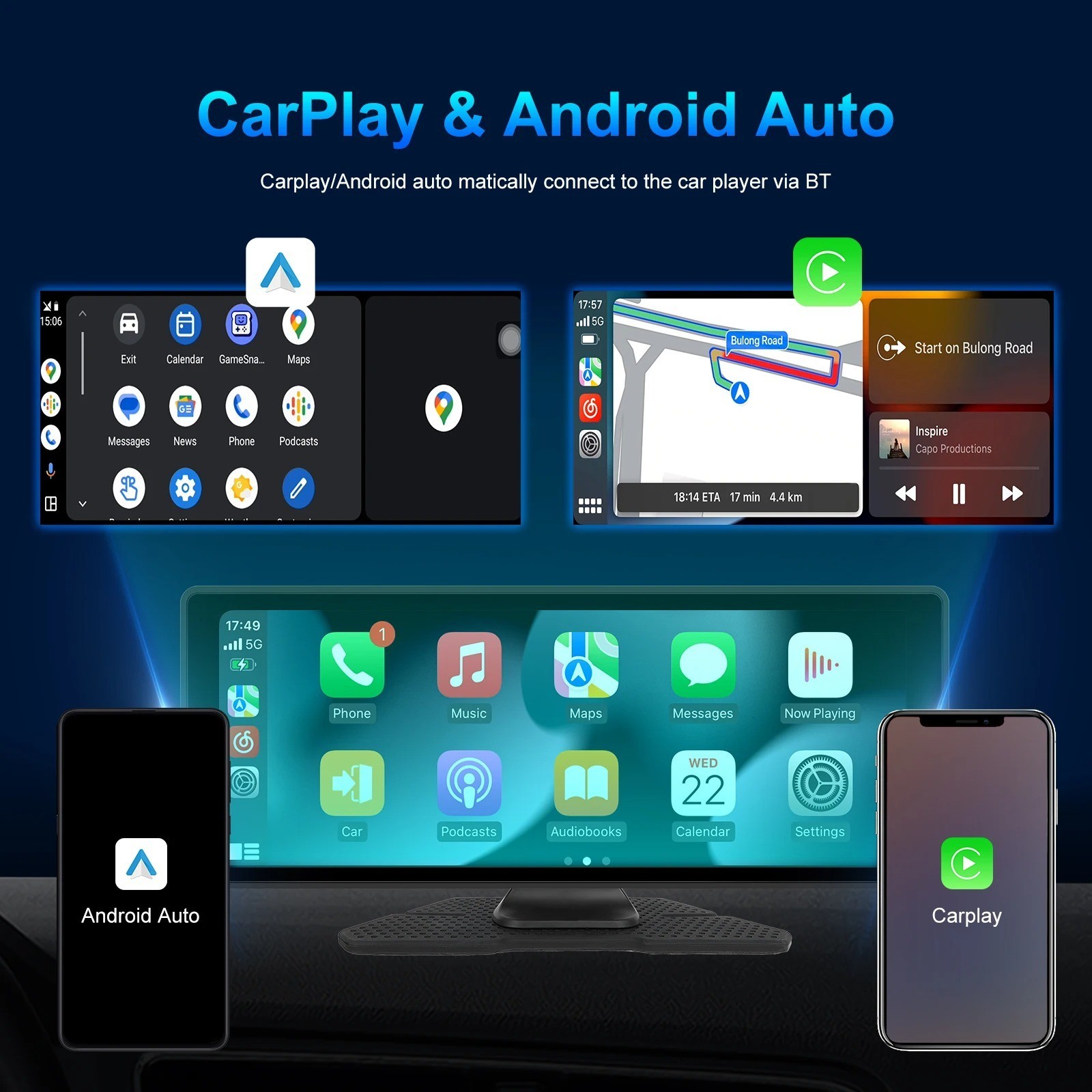 “Podofo 10.26” Wireless CarPlay Android Auto MP5 Portable Smart Player AirPlay