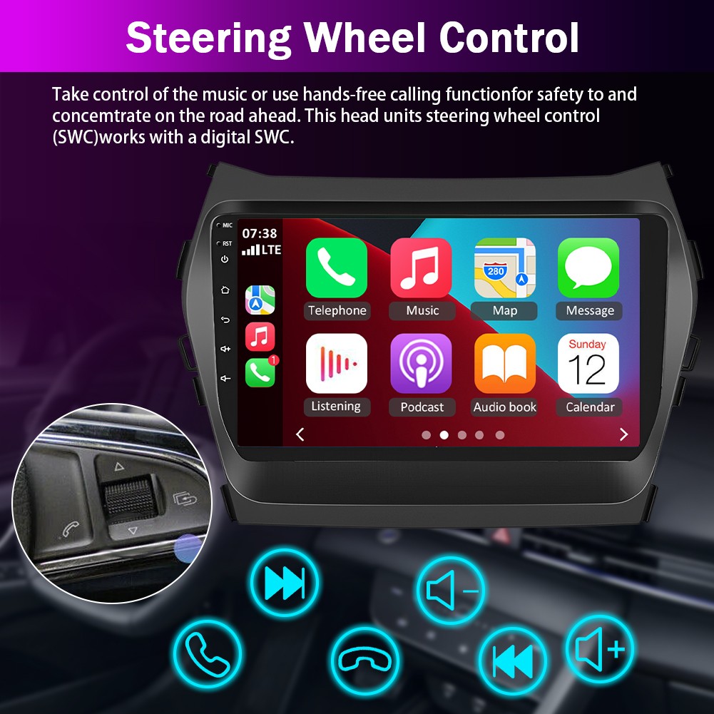 For 2013-2018 Hyundai Santa Fe IX45 In Dash Radio Rotated Stereo CarPlay Navi