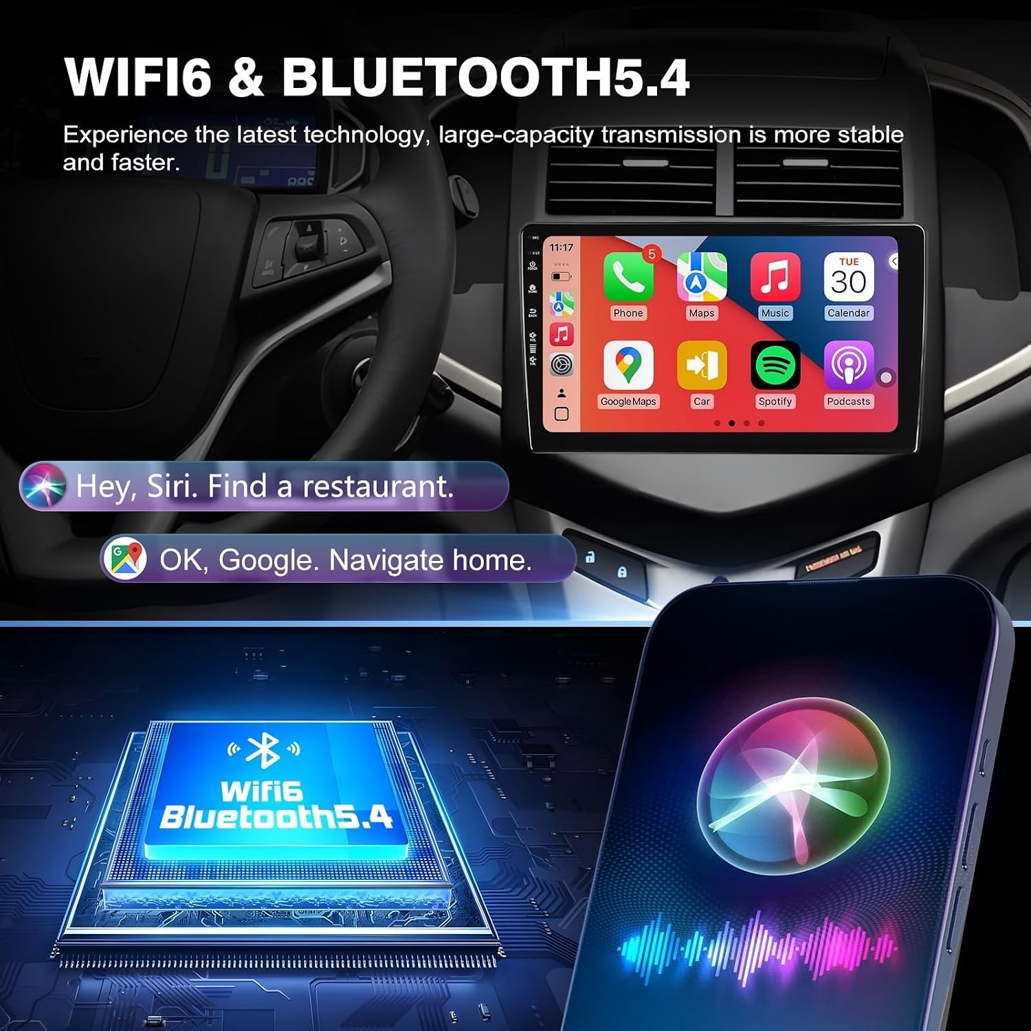 5G-WiFi6 Car Radio Stereo for Chevy Sonic Aveo 2011-2015,9 inch Android XX252