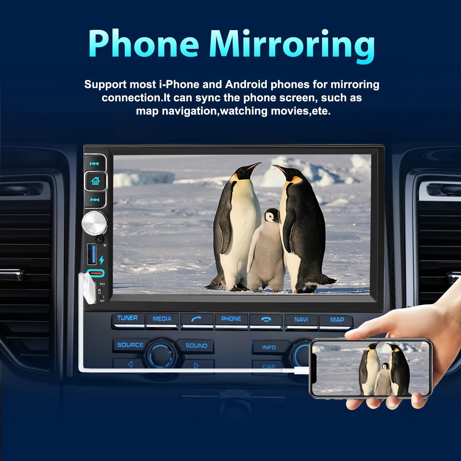 Double Din Apple Carplay Android Auto 7″ Car Stereo Radio Bluetooth Touch Screen