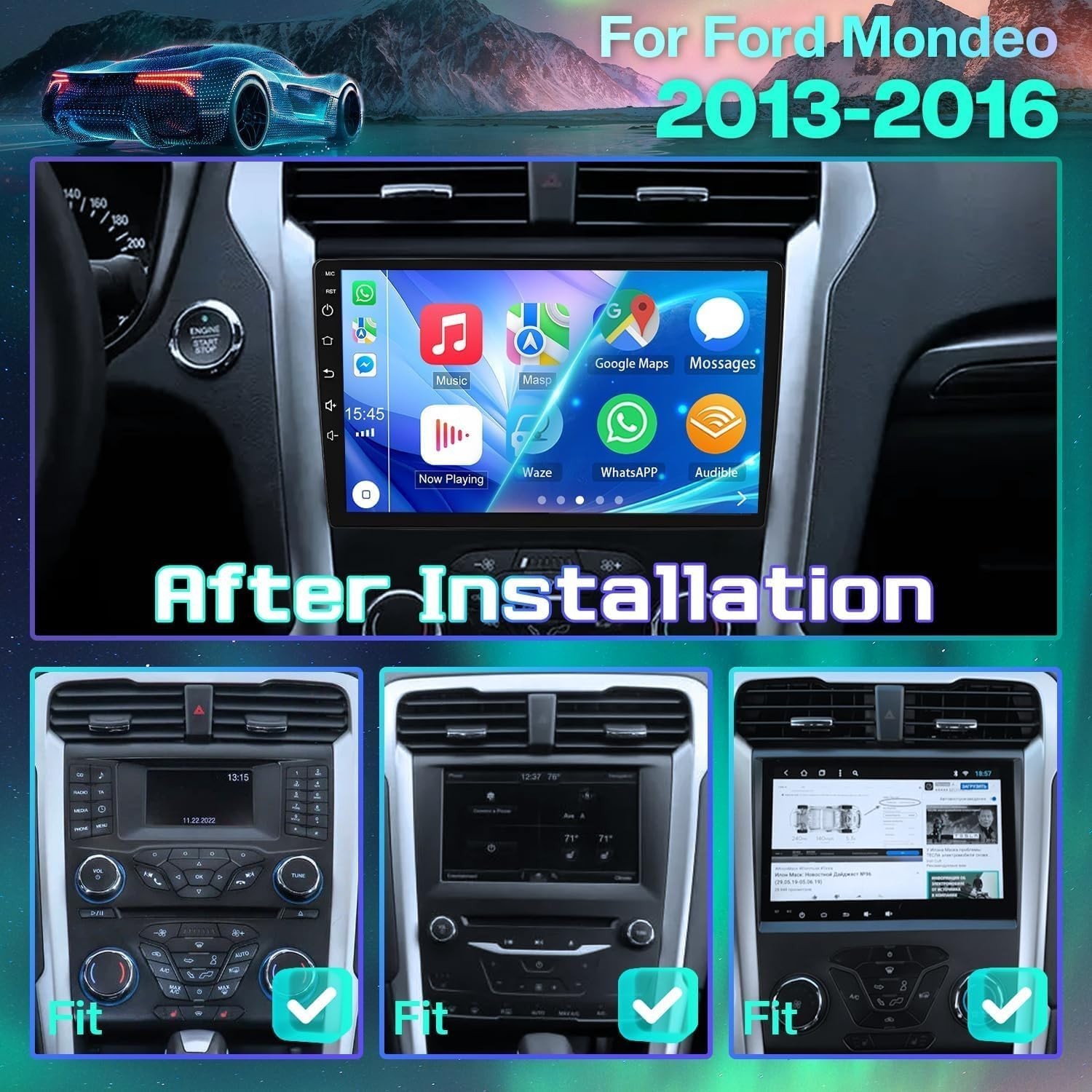 9″ Android 13 32G Car Stereo for Ford Fusion 2013-2016 Wireless CarPlay BT GPS