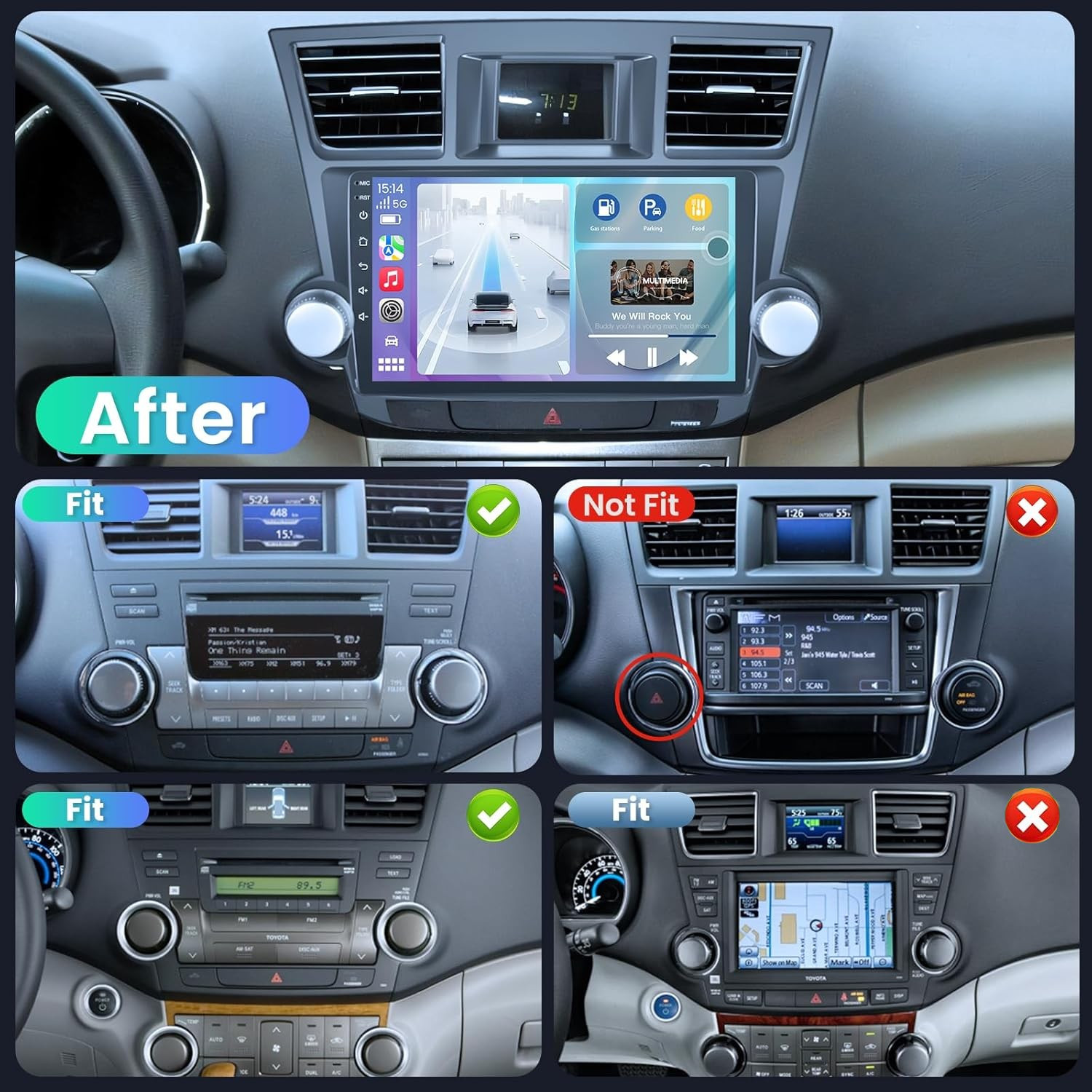 Car Radio Stereo Carplay For 2008-2013 Toyota Highlander 4+64G 10in FM Camera