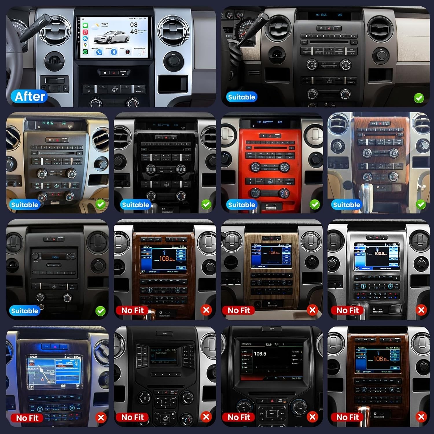 4+64GB For Ford F150 2009-2012 Apple Carplay Android 13 Car Stereo Radio GPS Nav