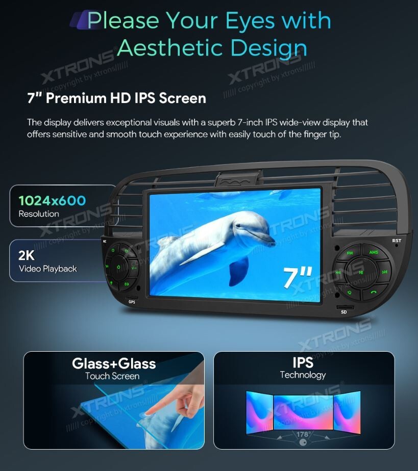 BLACK TABLET CAR FOR FIAT 500 CAR RADIO ANDROID OS 4G RAM + 64G ROM WI-FI GPS 7″