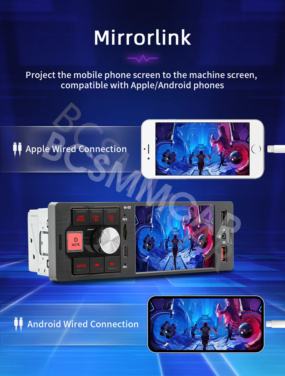 Single Din Car Stereo Radio 4.1in Touch Screen For CarPlay Android Auto BT AUX