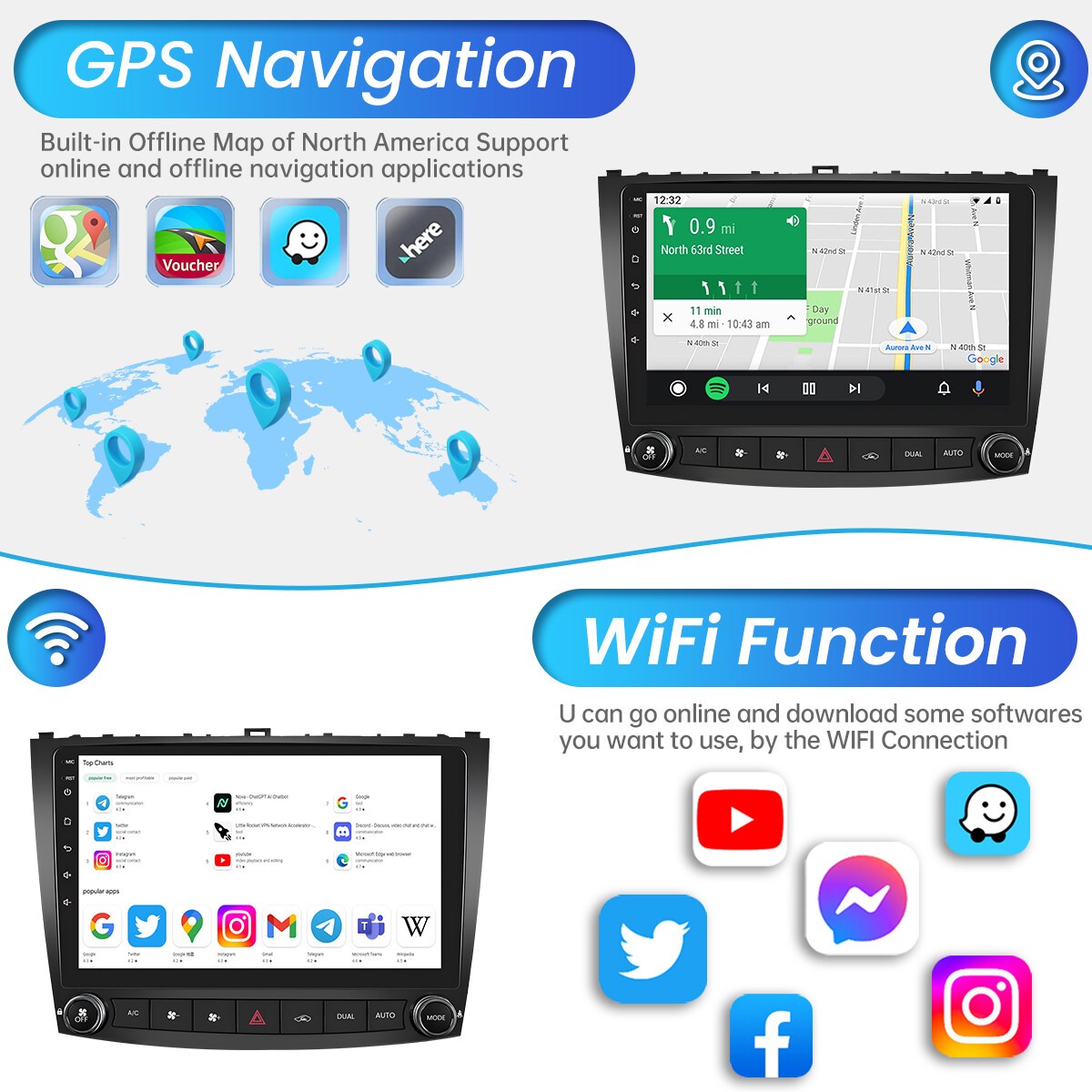 For 2006-2012 Lexus IS250 IS350 Car Radio Stereo Carplay 4+64G 10in SWC WIFI
