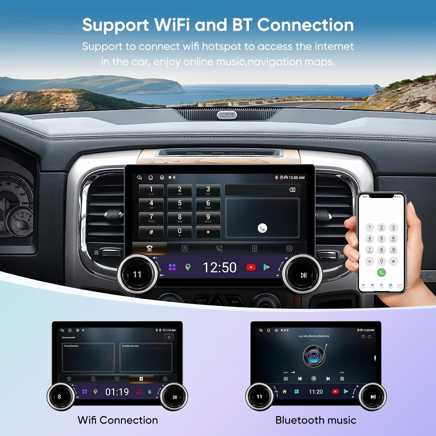 Car Stereo for Dodge Ram 1500-3500 2013-2018 Wireless CarPlay, Android Auto 4+64