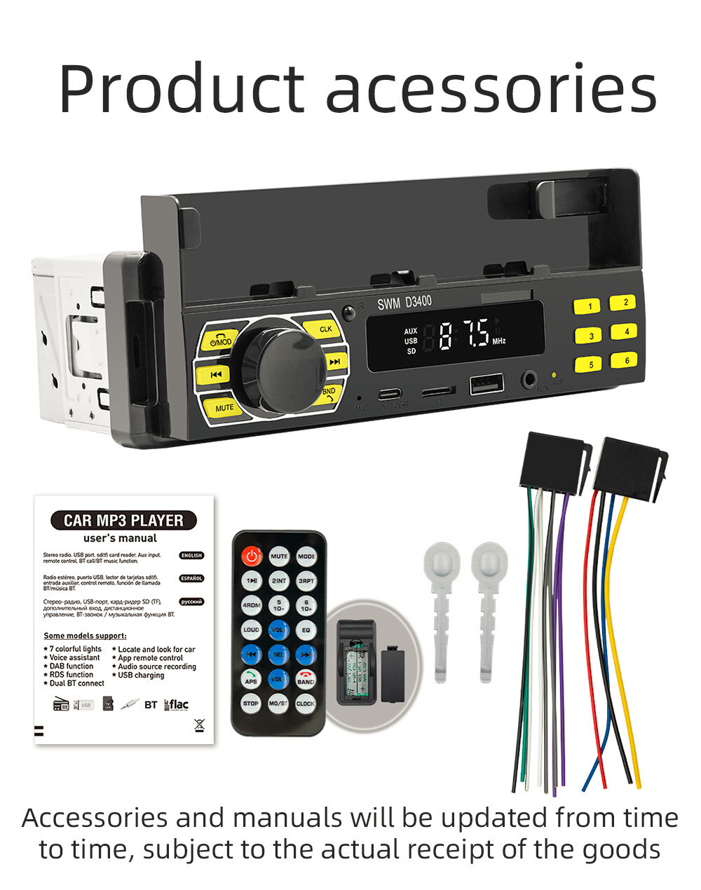 Car Radio Stereo Bluetooth AUX-In MP3 Player Stereo Digital Audio Positioner USB
