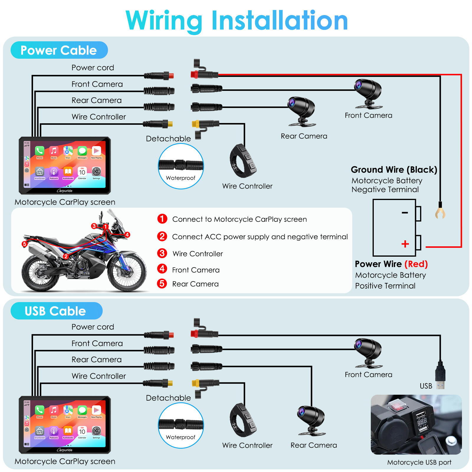 Carpuride W712D TPMS Wireless Carplay Wired Controlled Rotatable screen Dash Cam