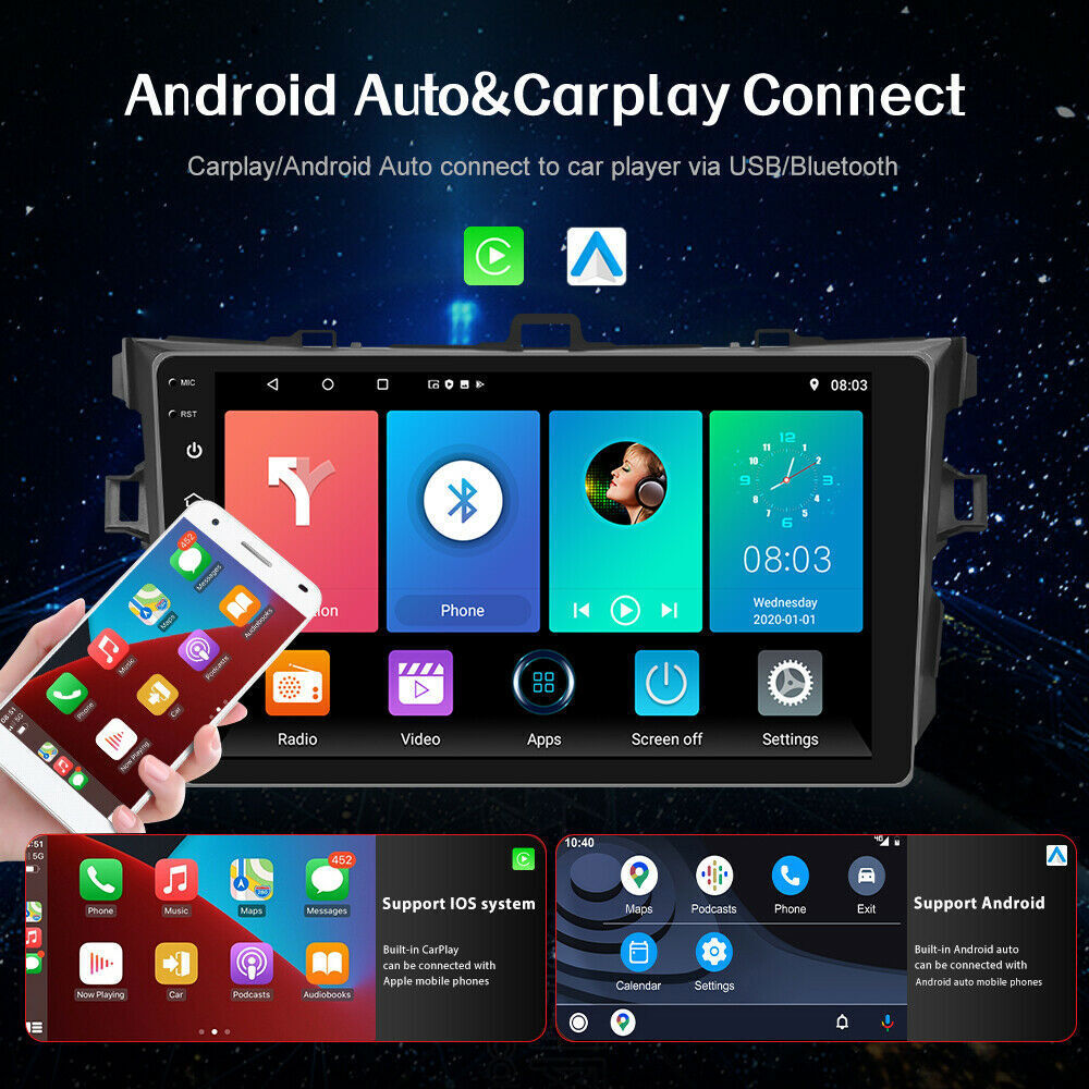 For Toyota Corolla 2009-2013 Wireless Carplay Android 13 Car Stereo Radio Camera